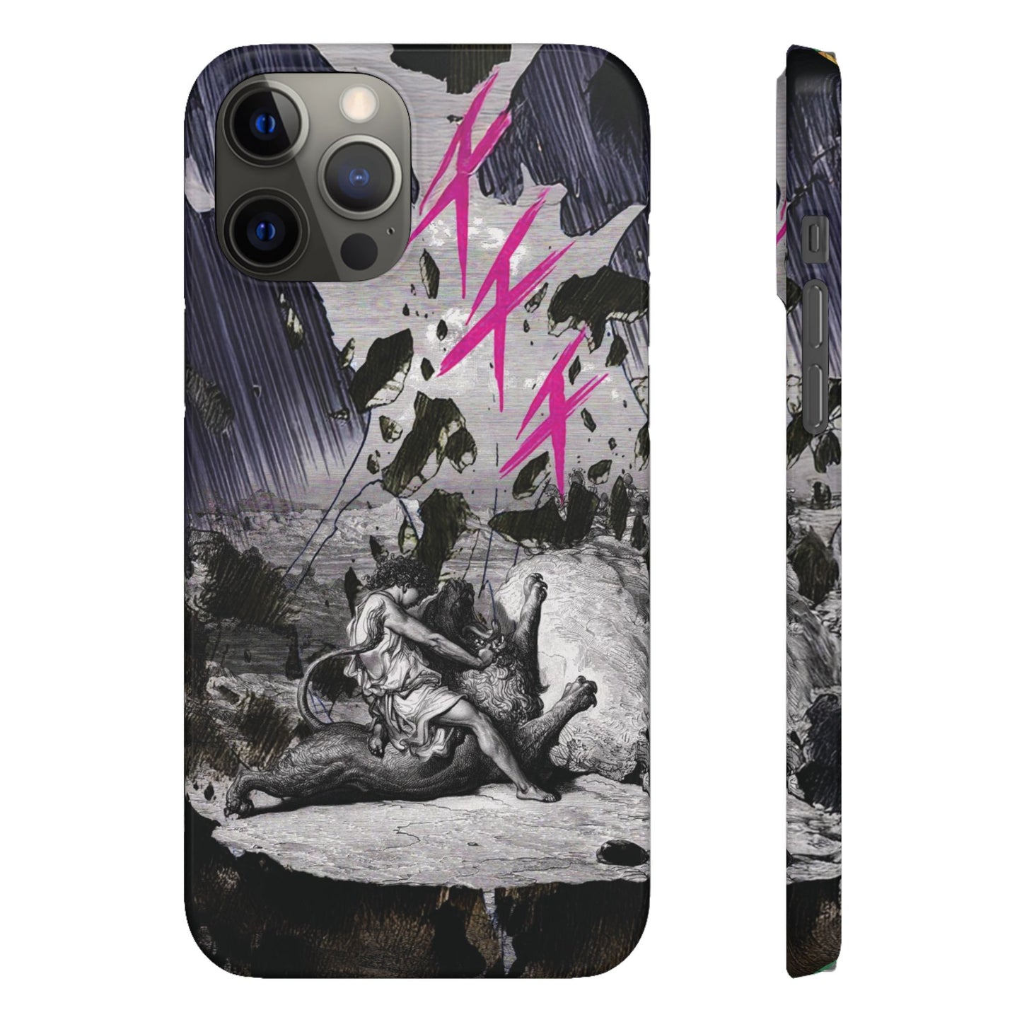 Lionbreaker Fierce Combat Monochrome Design with Electric Fuchsia Sound Glyphs Phone Case