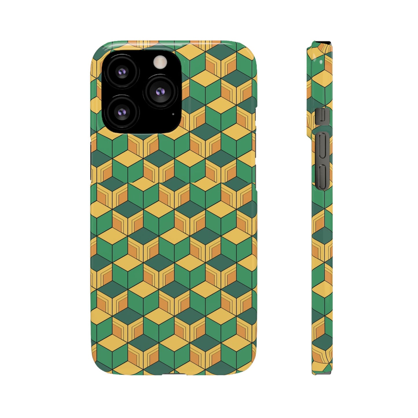 Sabito's Haori Pattern Anime iPhone Case - Geometric Green and Yellow Design