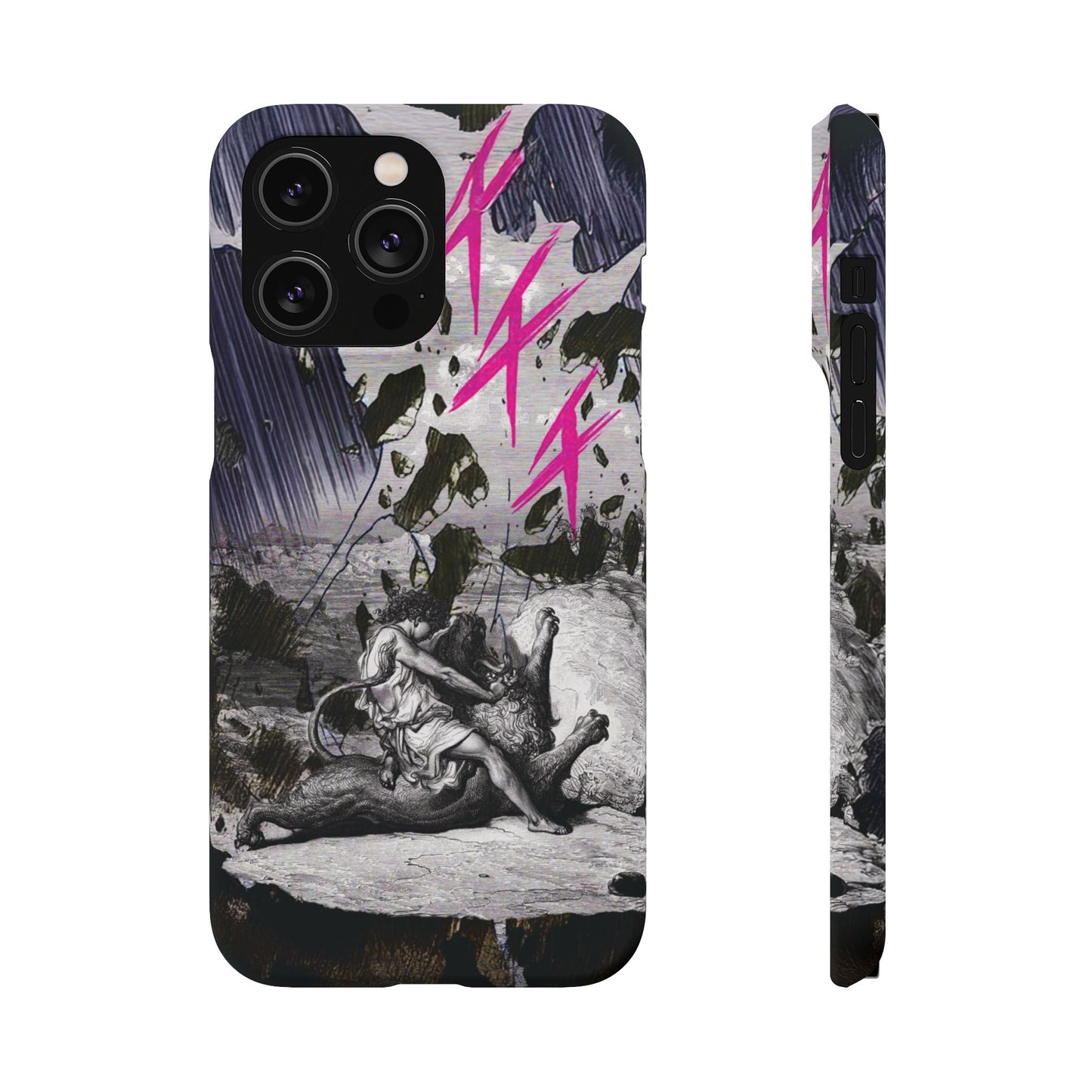 Lionbreaker Fierce Combat Monochrome Design with Electric Fuchsia Sound Glyphs Phone Case