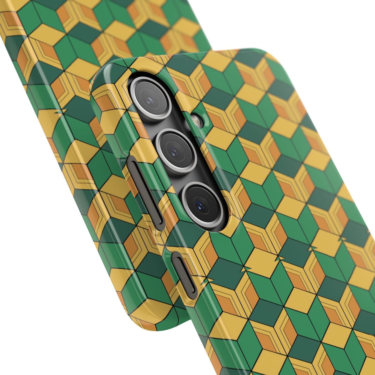 Sabito's Haori Pattern Anime iPhone Case - Geometric Green and Yellow Design