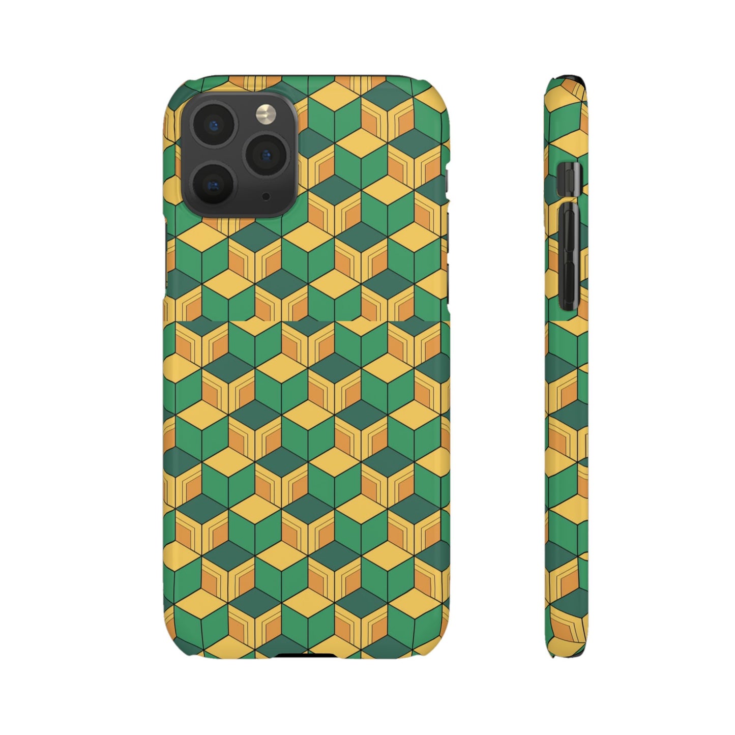 Sabito's Haori Pattern Anime iPhone Case - Geometric Green and Yellow Design