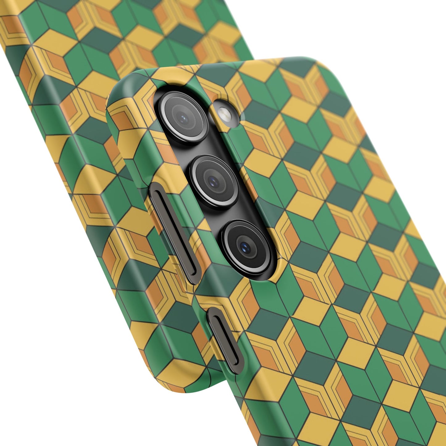 Sabito's Haori Pattern Anime iPhone Case - Geometric Green and Yellow Design