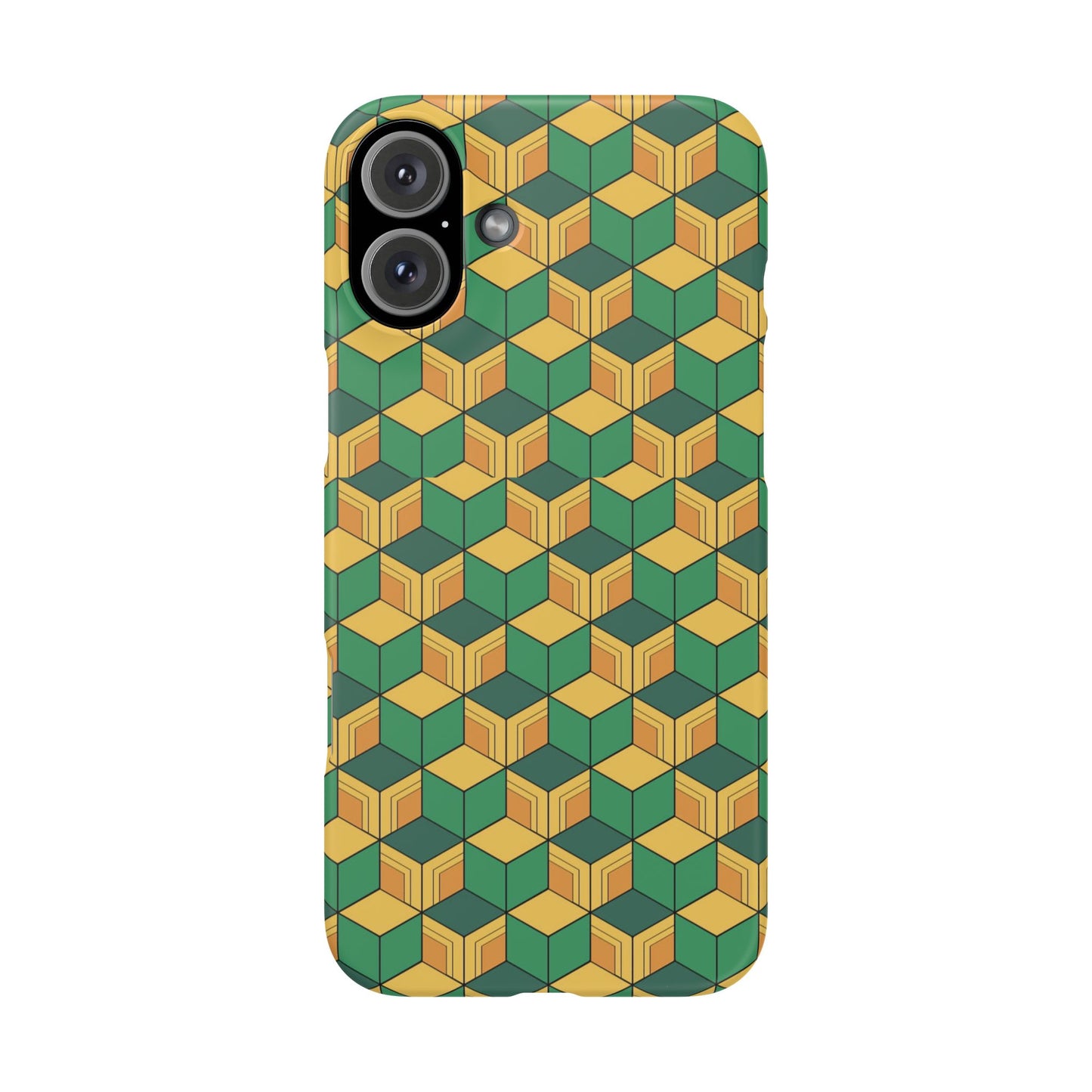 Sabito's Haori Pattern Anime iPhone Case - Geometric Green and Yellow Design