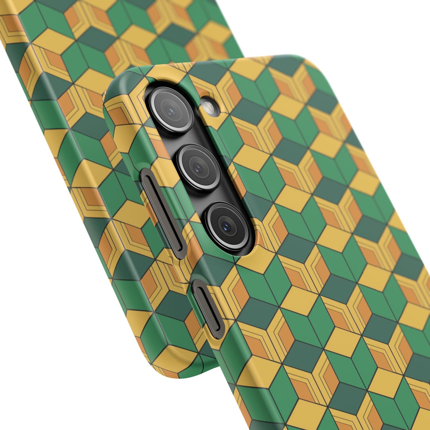 Sabito's Haori Pattern Anime iPhone Case - Geometric Green and Yellow Design