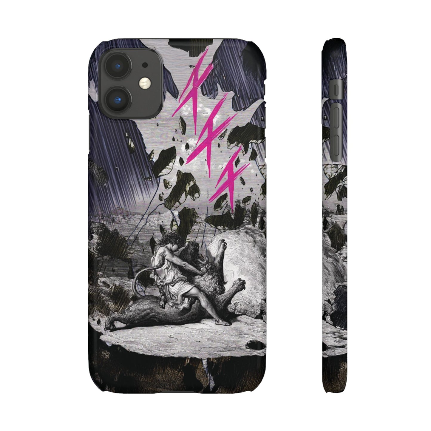 Lionbreaker Fierce Combat Monochrome Design with Electric Fuchsia Sound Glyphs Phone Case