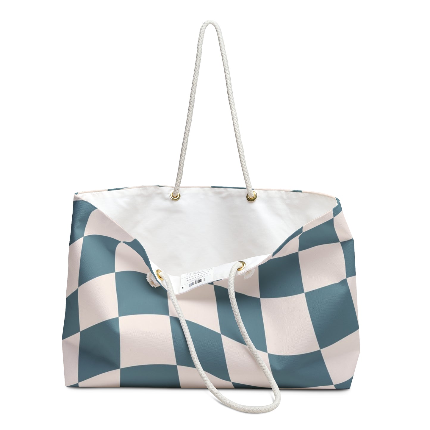 Blue and Cream Checker Pattern Tote Weekender Bag