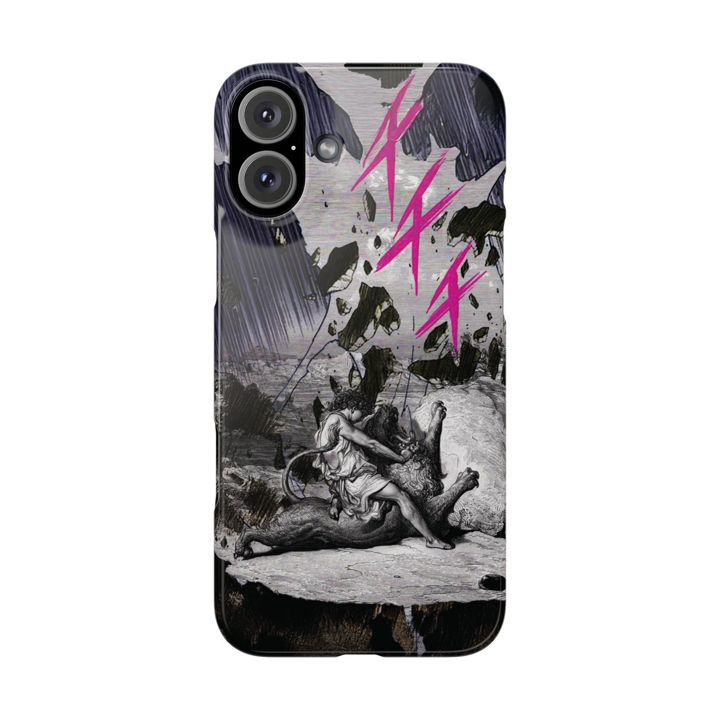Lionbreaker Fierce Combat Monochrome Design with Electric Fuchsia Sound Glyphs Phone Case
