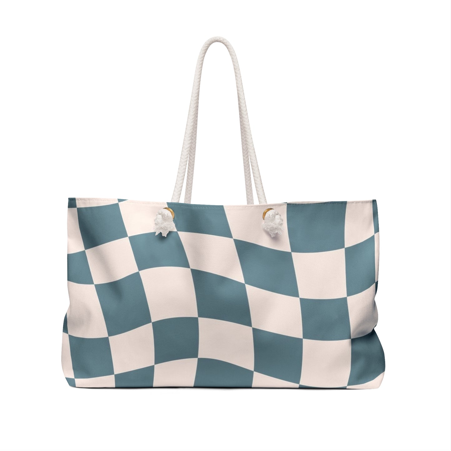Blue and Cream Checker Pattern Tote Weekender Bag