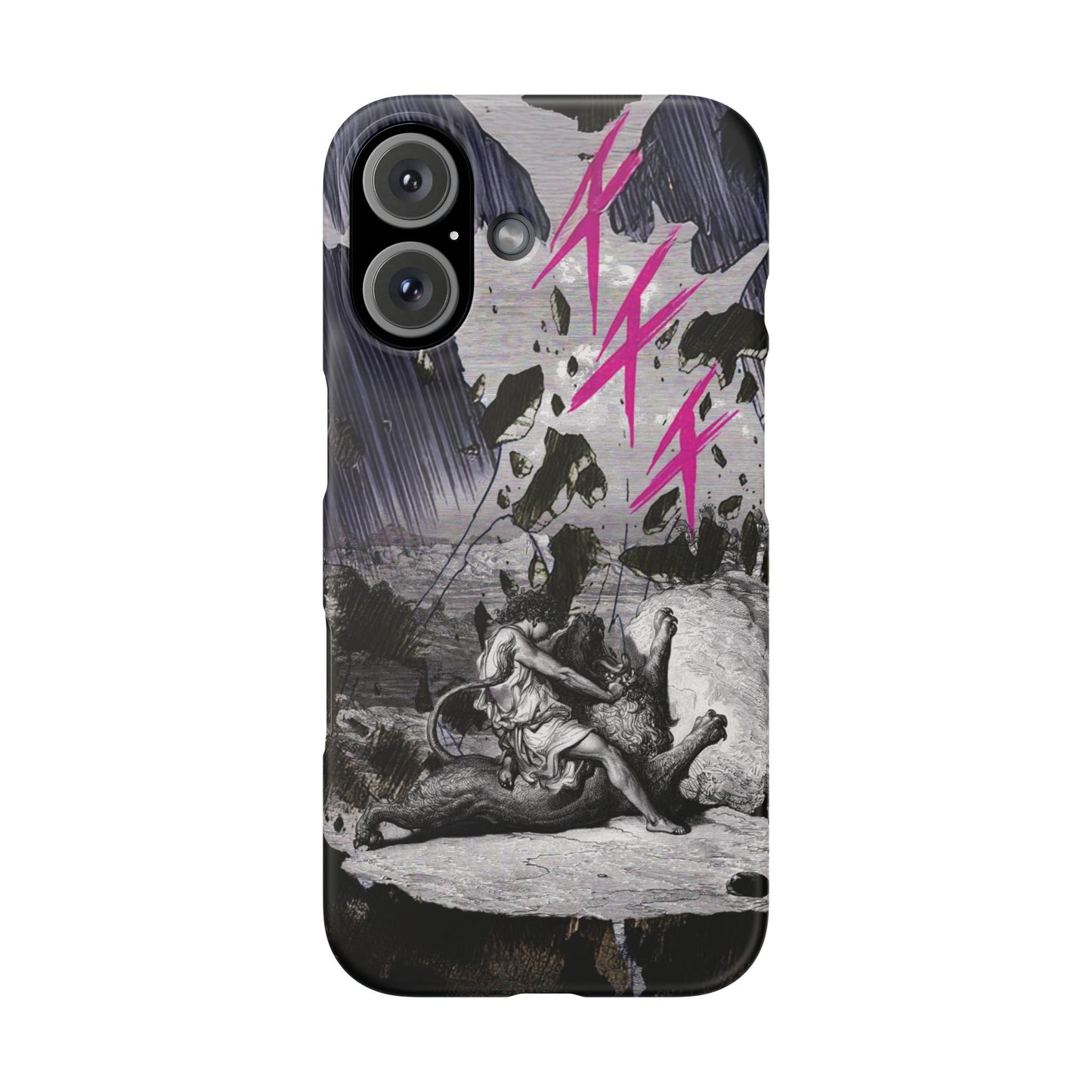 Lionbreaker Fierce Combat Monochrome Design with Electric Fuchsia Sound Glyphs Phone Case