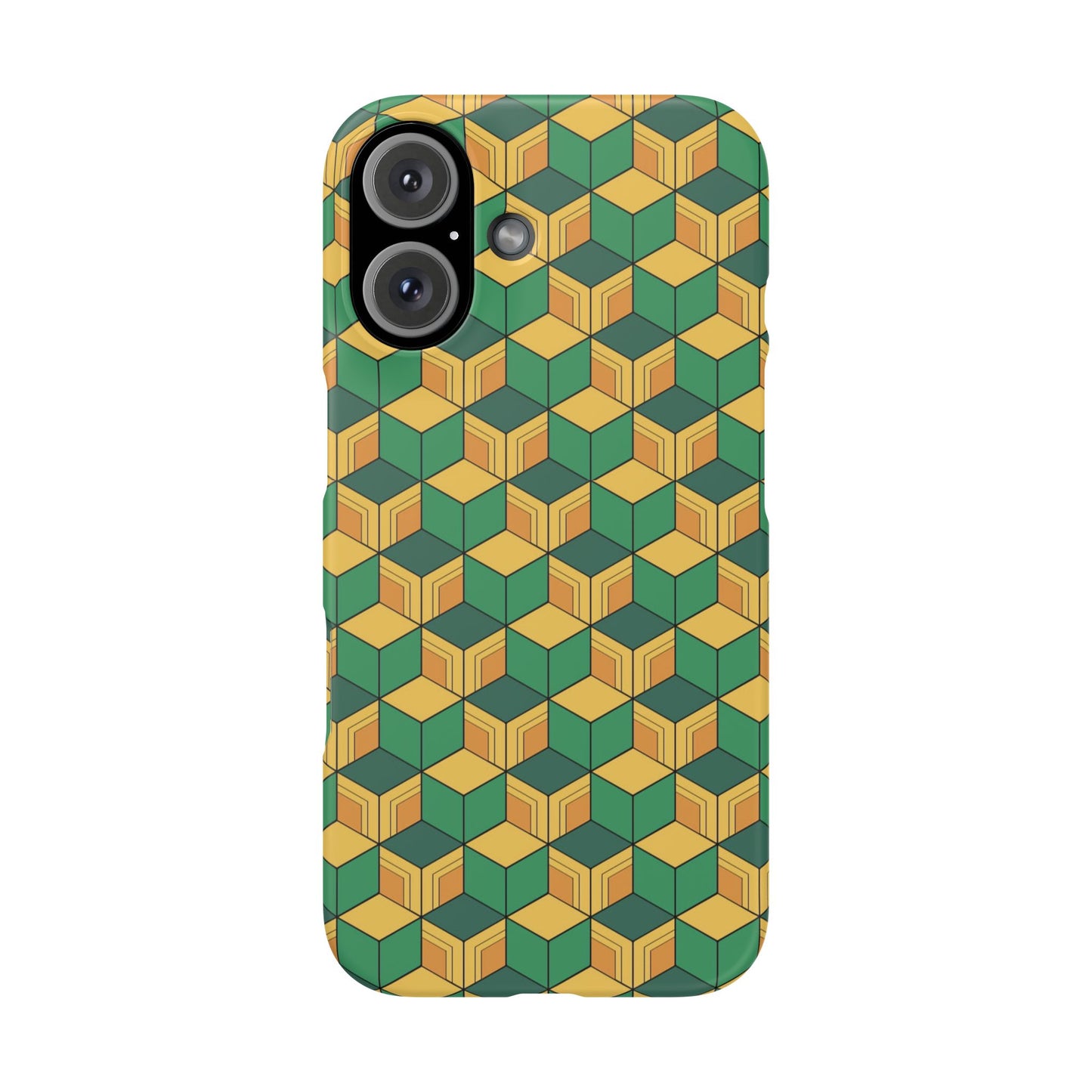 Sabito's Haori Pattern Anime iPhone Case - Geometric Green and Yellow Design