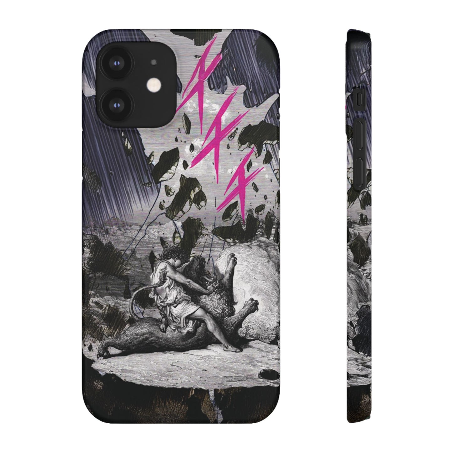 Lionbreaker Fierce Combat Monochrome Design with Electric Fuchsia Sound Glyphs Phone Case