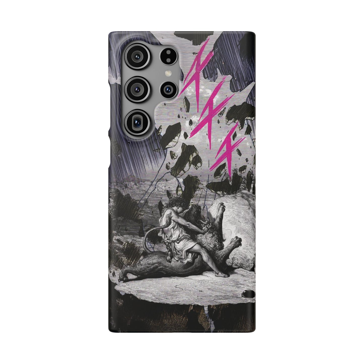 Lionbreaker Fierce Combat Monochrome Design with Electric Fuchsia Sound Glyphs Phone Case