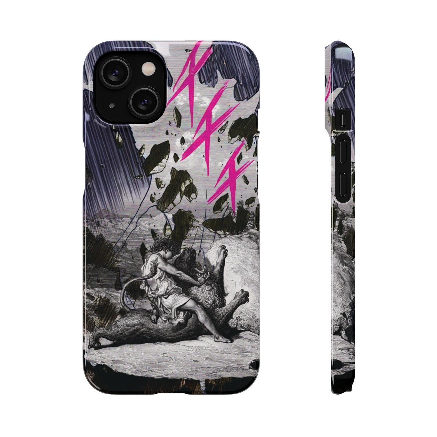 Lionbreaker Fierce Combat Monochrome Design with Electric Fuchsia Sound Glyphs Phone Case