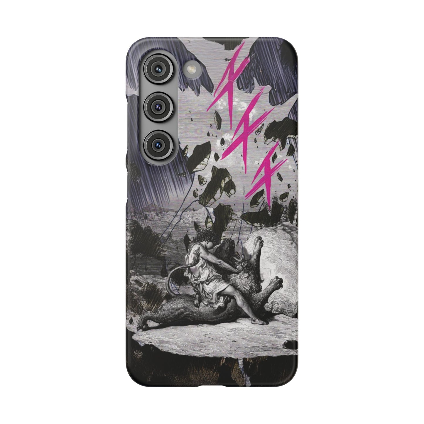 Lionbreaker Fierce Combat Monochrome Design with Electric Fuchsia Sound Glyphs Phone Case