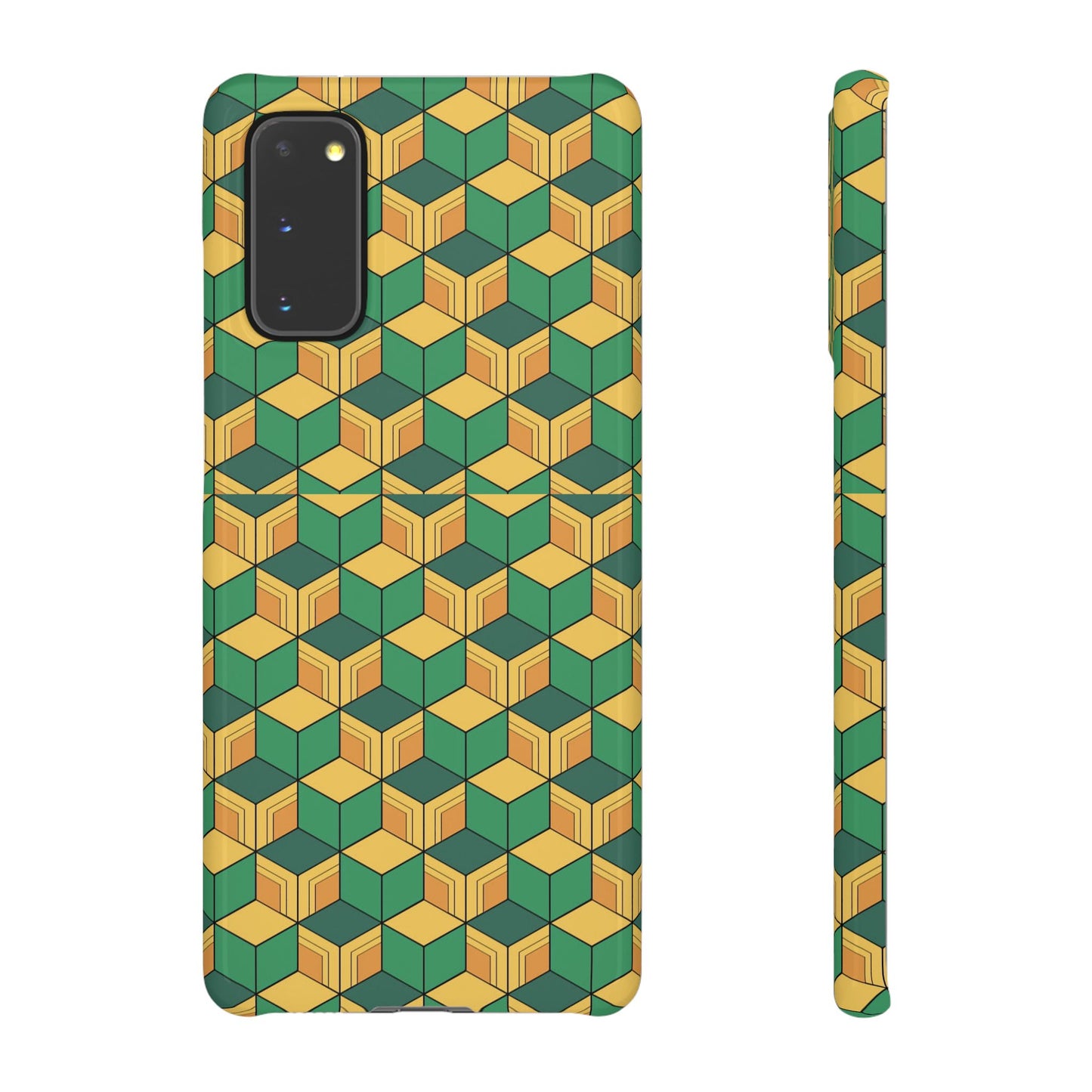 Sabito's Haori Pattern Anime iPhone Case - Geometric Green and Yellow Design