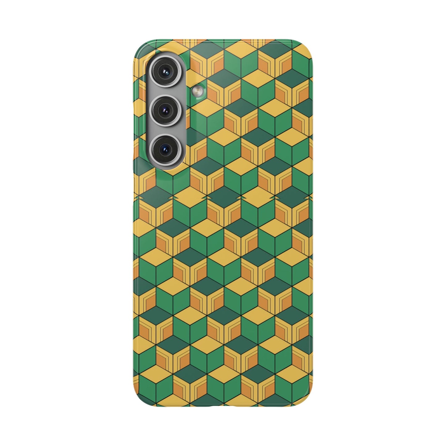 Sabito's Haori Pattern Anime iPhone Case - Geometric Green and Yellow Design