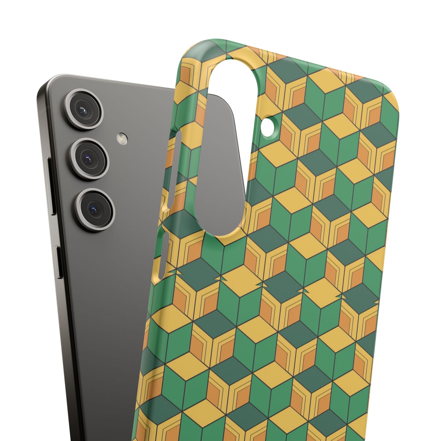 Sabito's Haori Pattern Anime iPhone Case - Geometric Green and Yellow Design
