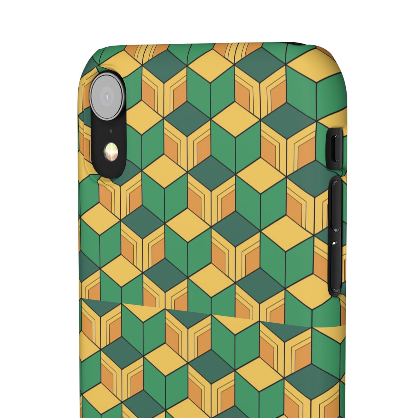 Sabito's Haori Pattern Anime iPhone Case - Geometric Green and Yellow Design