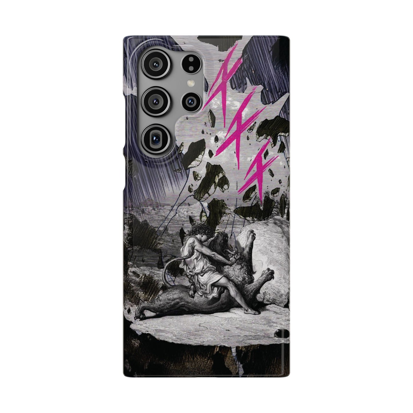 Lionbreaker Fierce Combat Monochrome Design with Electric Fuchsia Sound Glyphs Phone Case