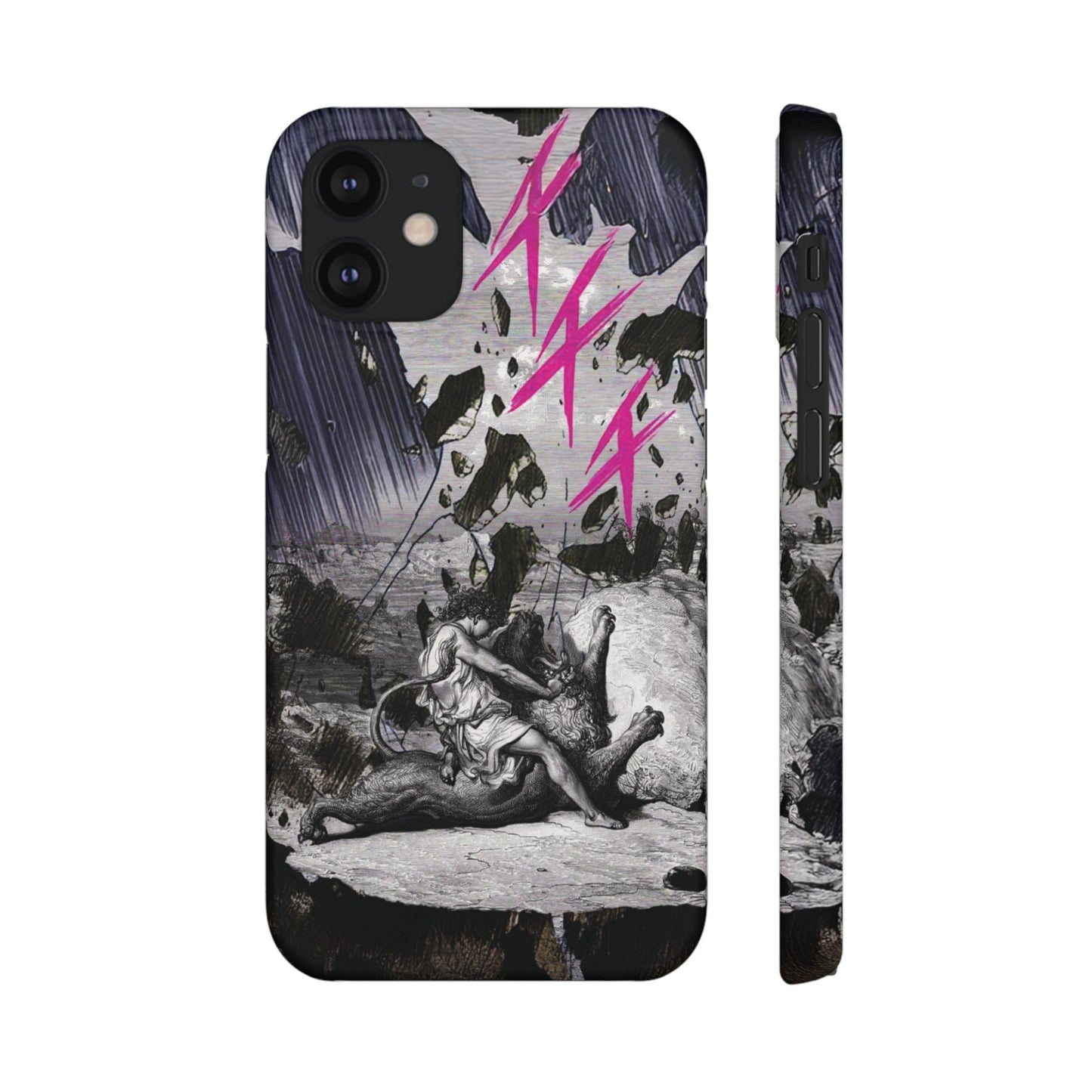 Lionbreaker Fierce Combat Monochrome Design with Electric Fuchsia Sound Glyphs Phone Case