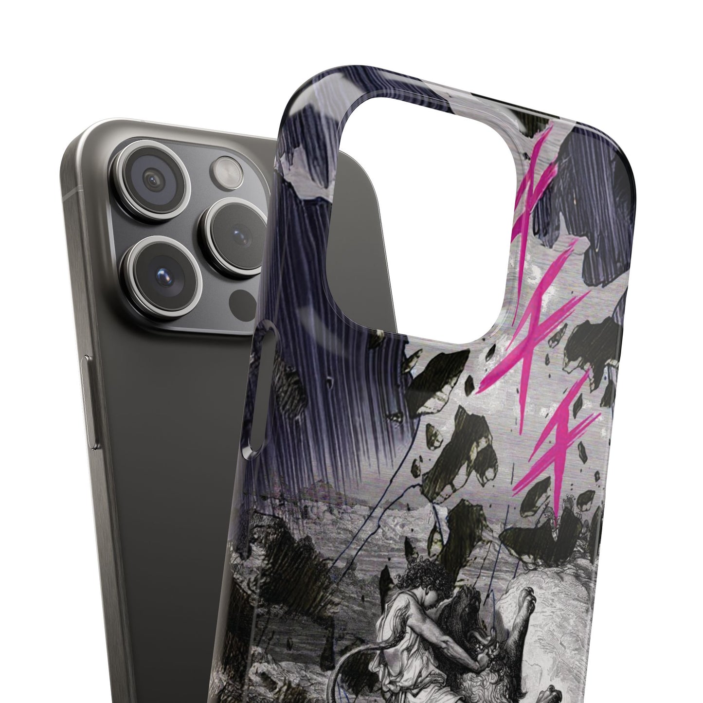 Lionbreaker Fierce Combat Monochrome Design with Electric Fuchsia Sound Glyphs Phone Case