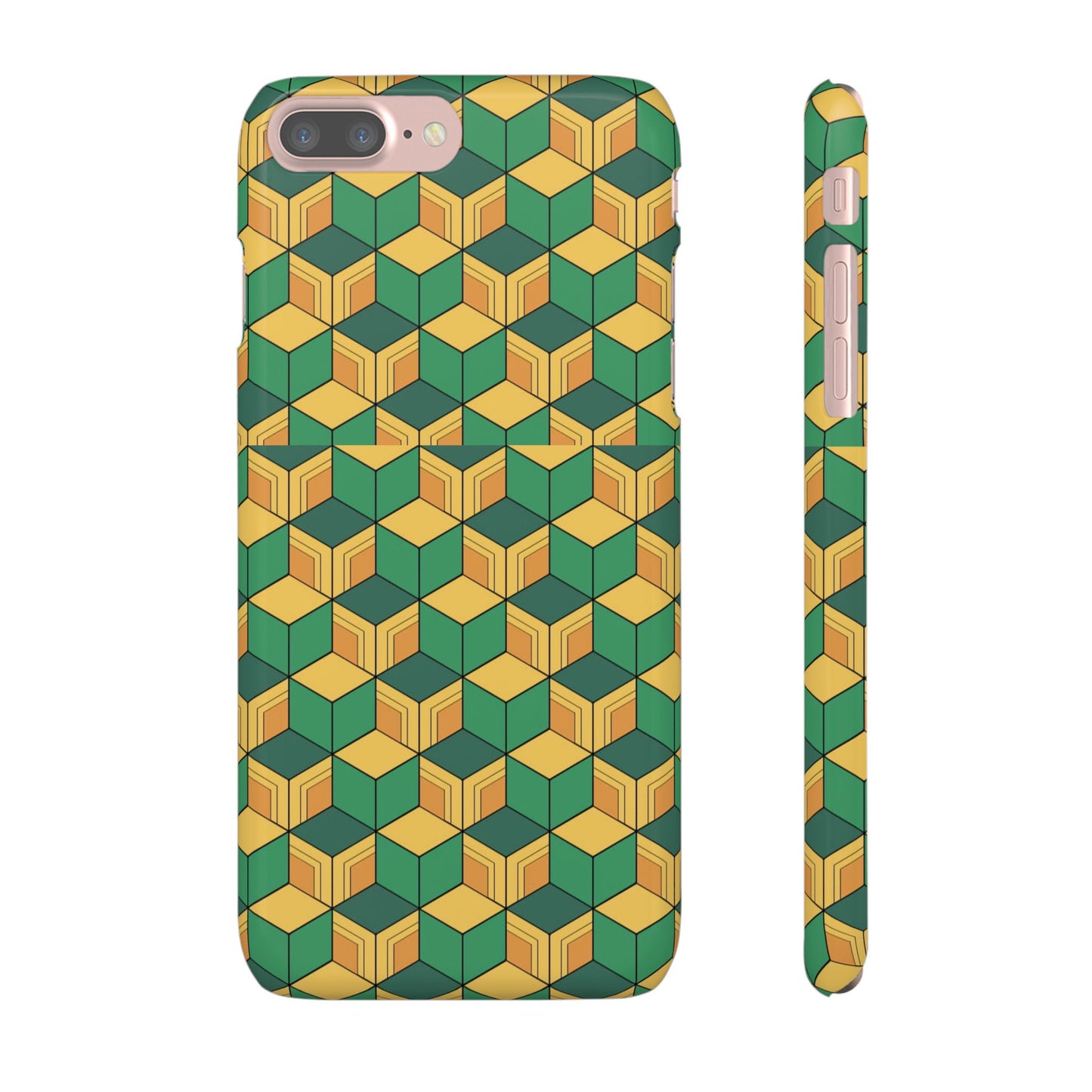 Sabito's Haori Pattern Anime iPhone Case - Geometric Green and Yellow Design