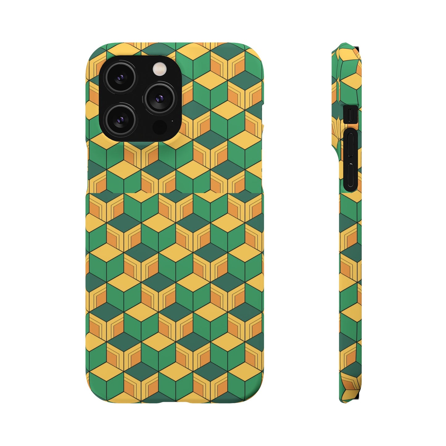 Sabito's Haori Pattern Anime iPhone Case - Geometric Green and Yellow Design