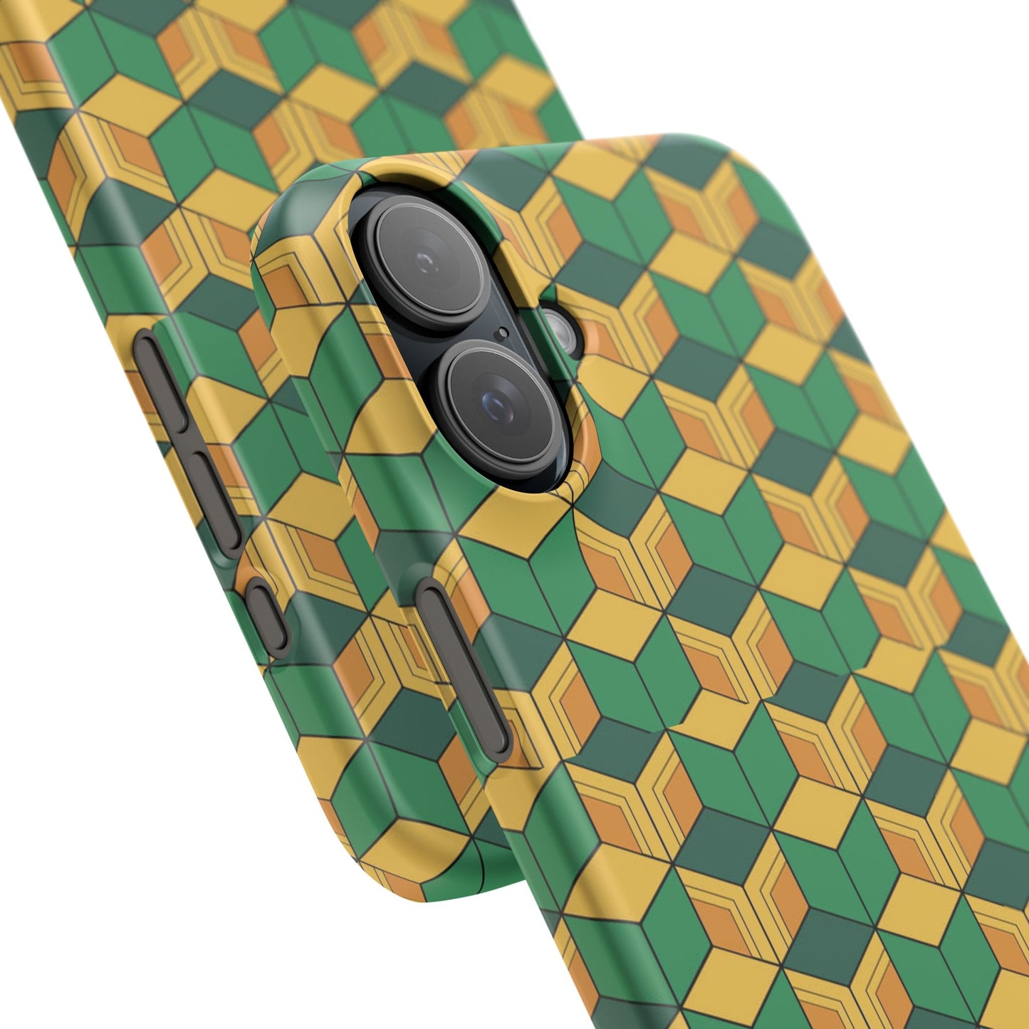 Sabito's Haori Pattern Anime iPhone Case - Geometric Green and Yellow Design