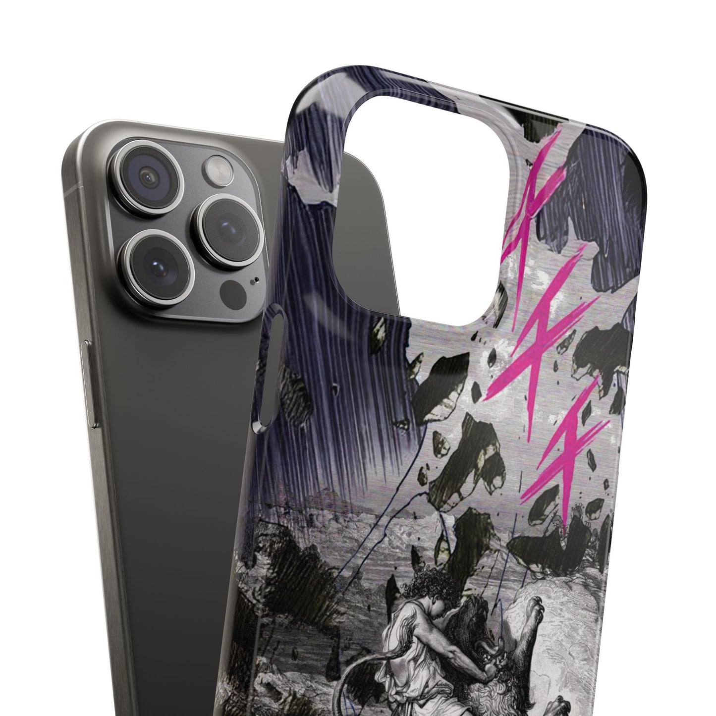 Lionbreaker Fierce Combat Monochrome Design with Electric Fuchsia Sound Glyphs Phone Case