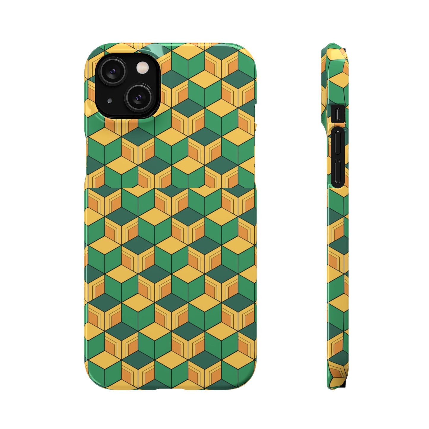 Sabito's Haori Pattern Anime iPhone Case - Geometric Green and Yellow Design