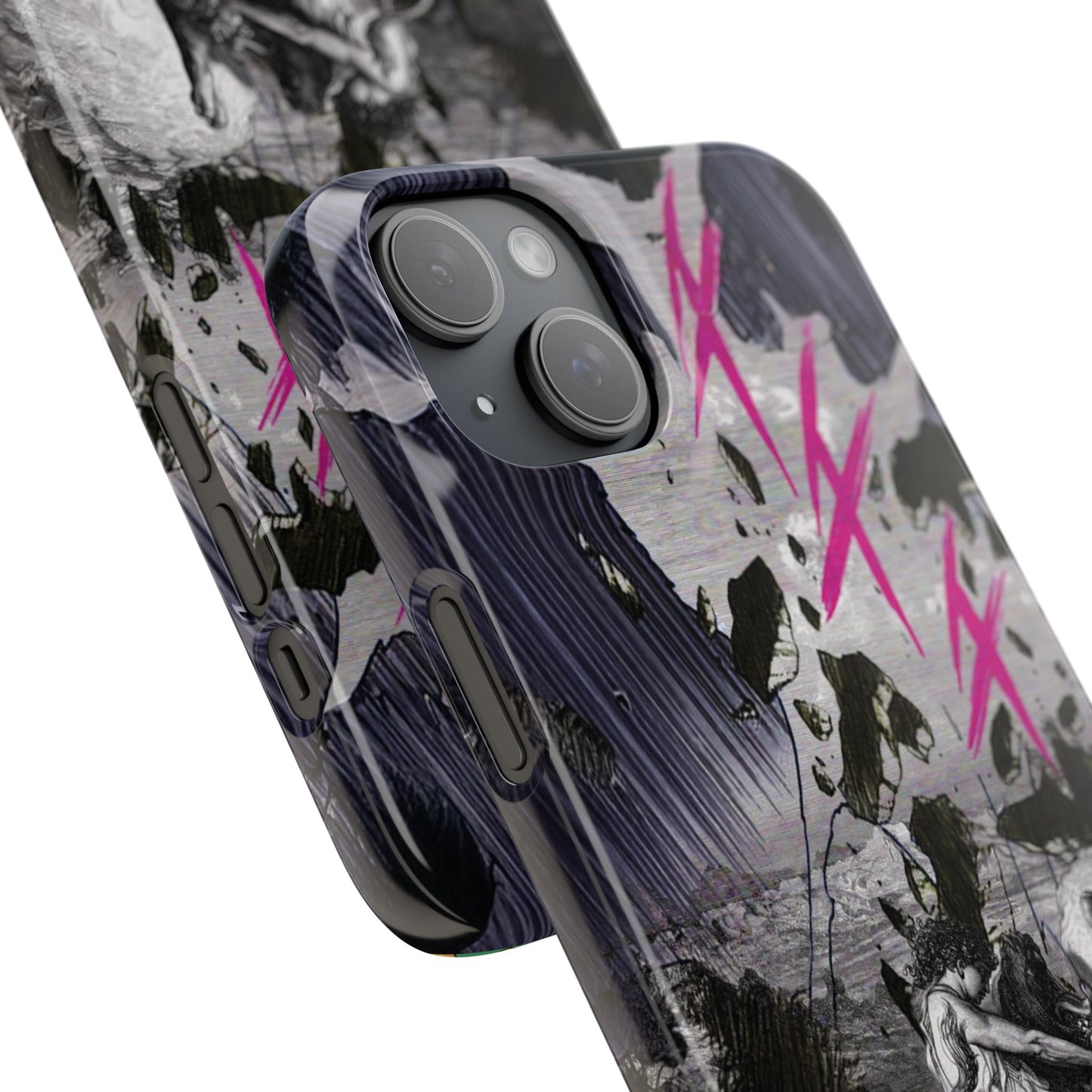 Lionbreaker Fierce Combat Monochrome Design with Electric Fuchsia Sound Glyphs Phone Case