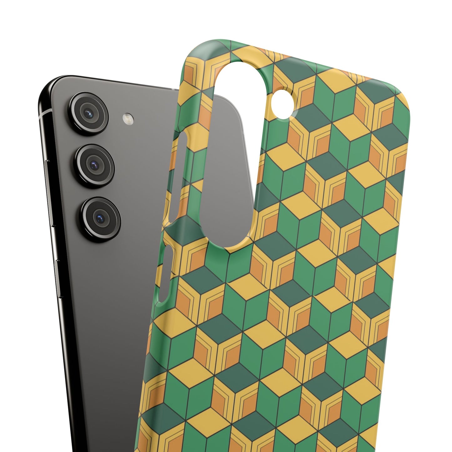 Sabito's Haori Pattern Anime iPhone Case - Geometric Green and Yellow Design