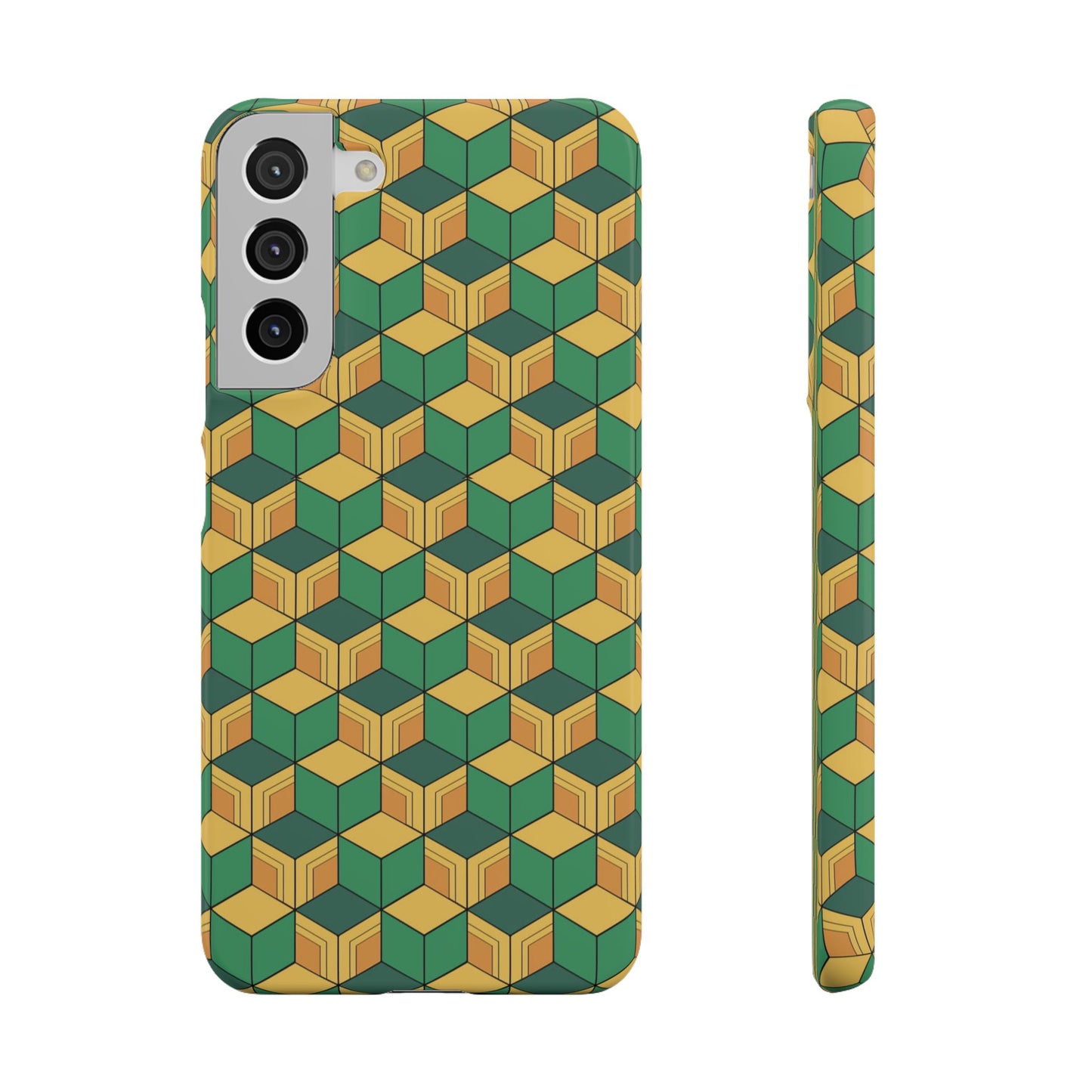 Sabito's Haori Pattern Anime iPhone Case - Geometric Green and Yellow Design