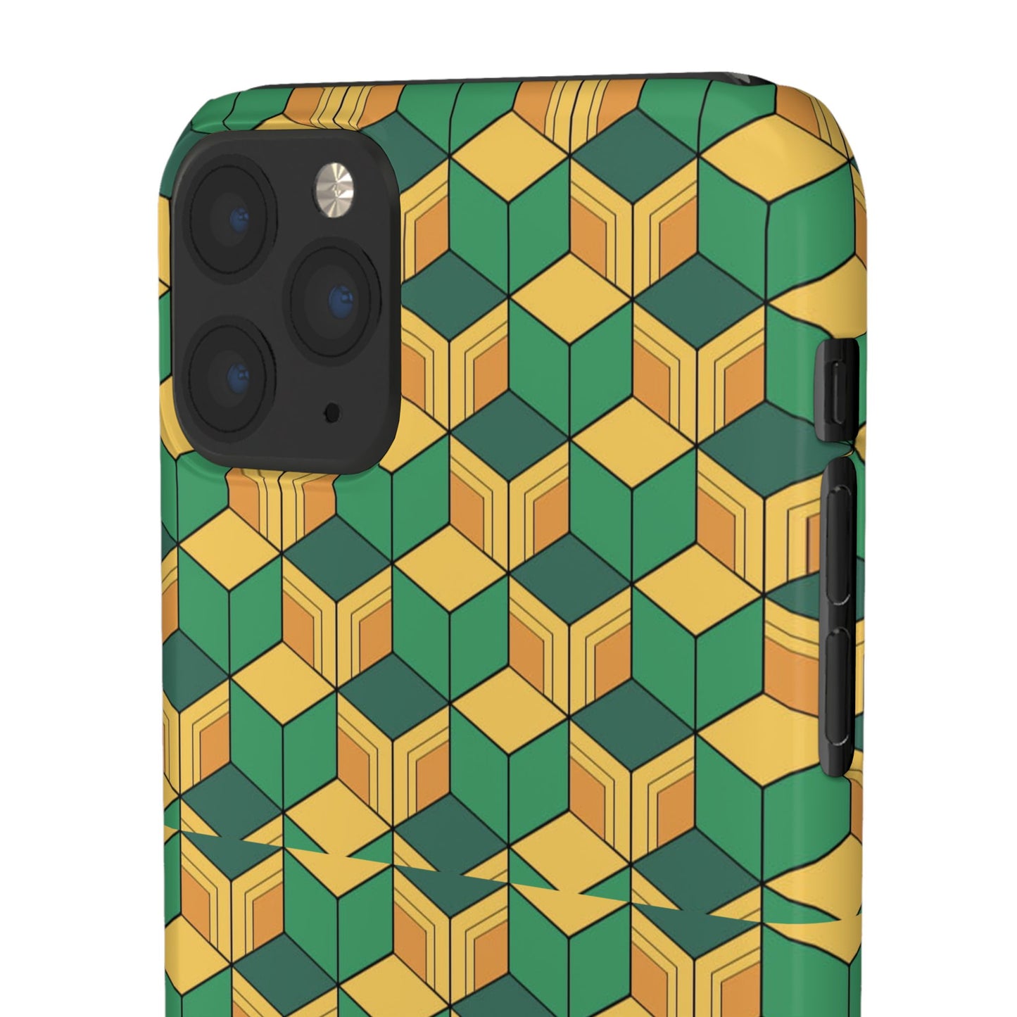 Sabito's Haori Pattern Anime iPhone Case - Geometric Green and Yellow Design