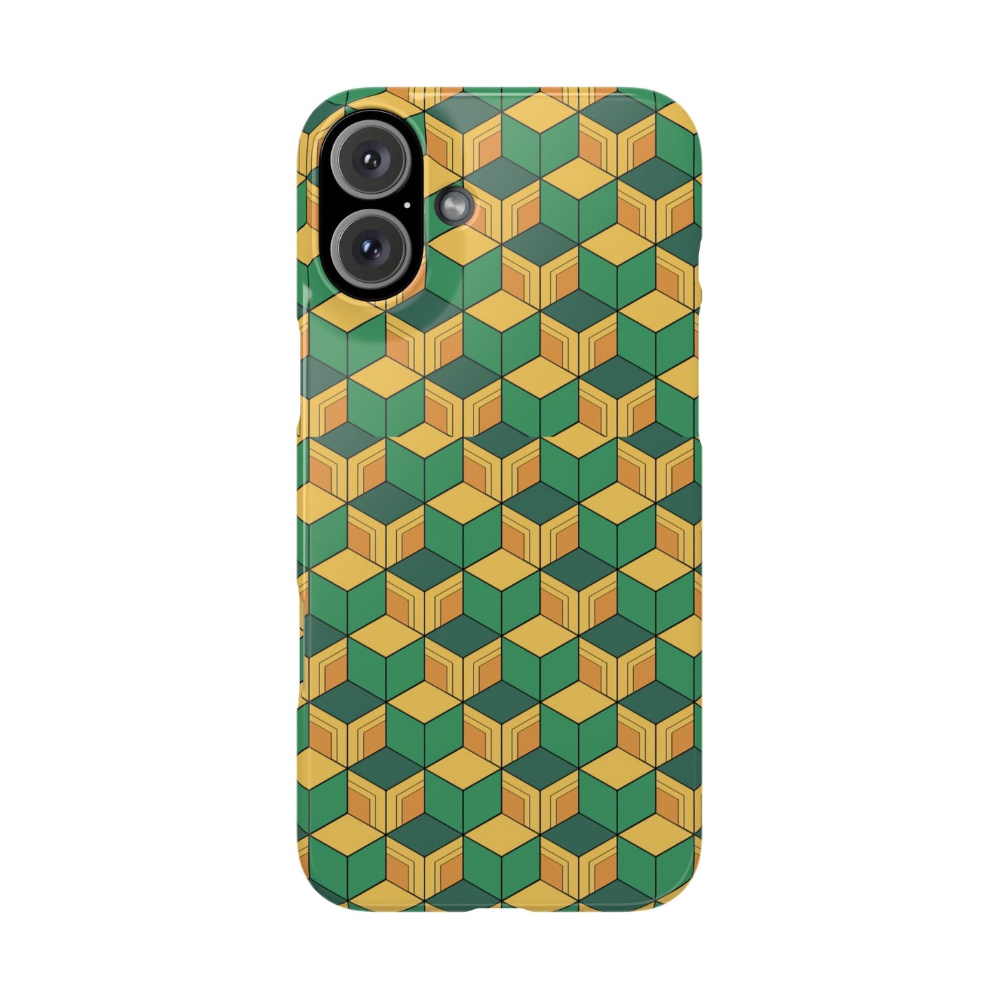Sabito's Haori Pattern Anime iPhone Case - Geometric Green and Yellow Design