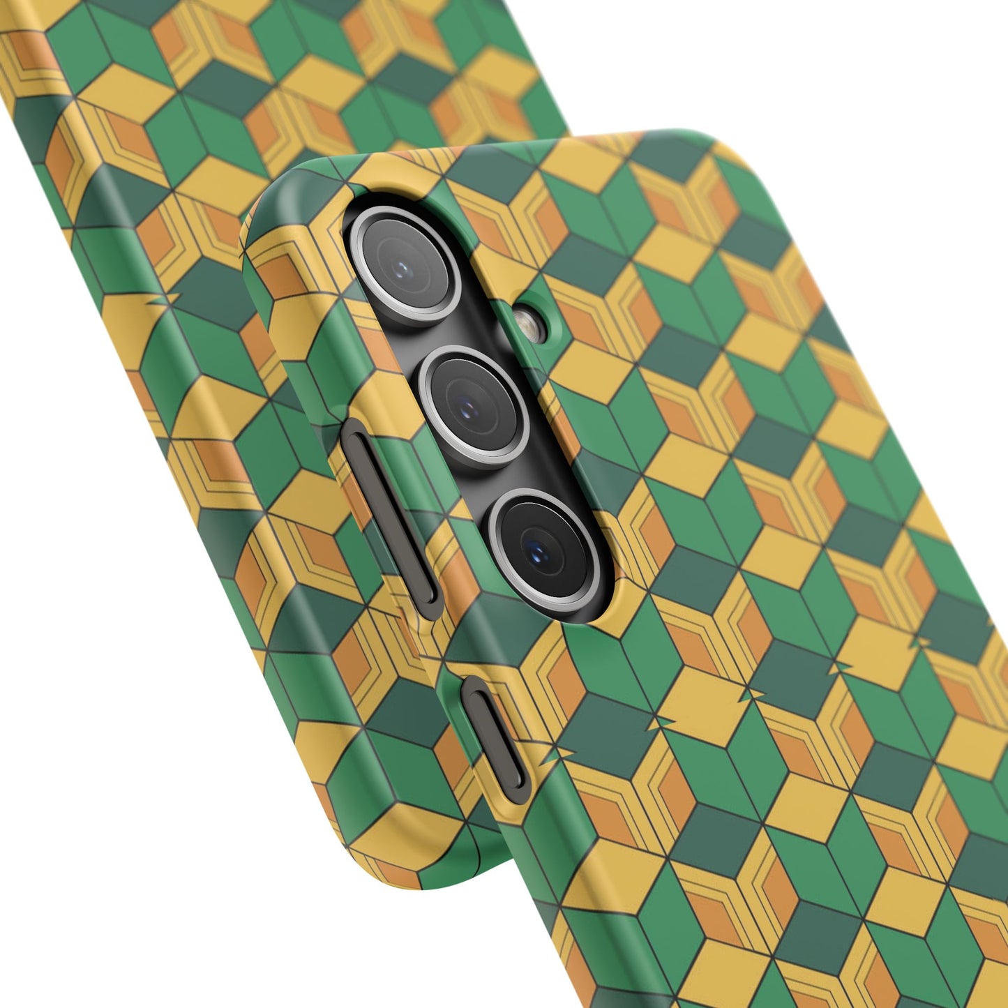 Sabito's Haori Pattern Anime iPhone Case - Geometric Green and Yellow Design
