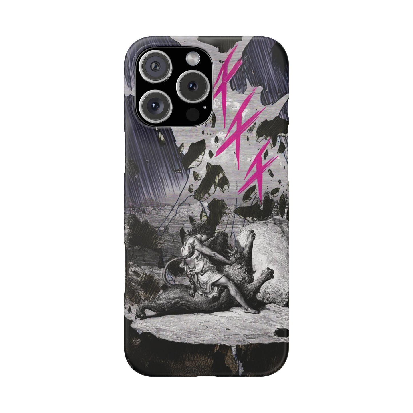 Lionbreaker Fierce Combat Monochrome Design with Electric Fuchsia Sound Glyphs Phone Case