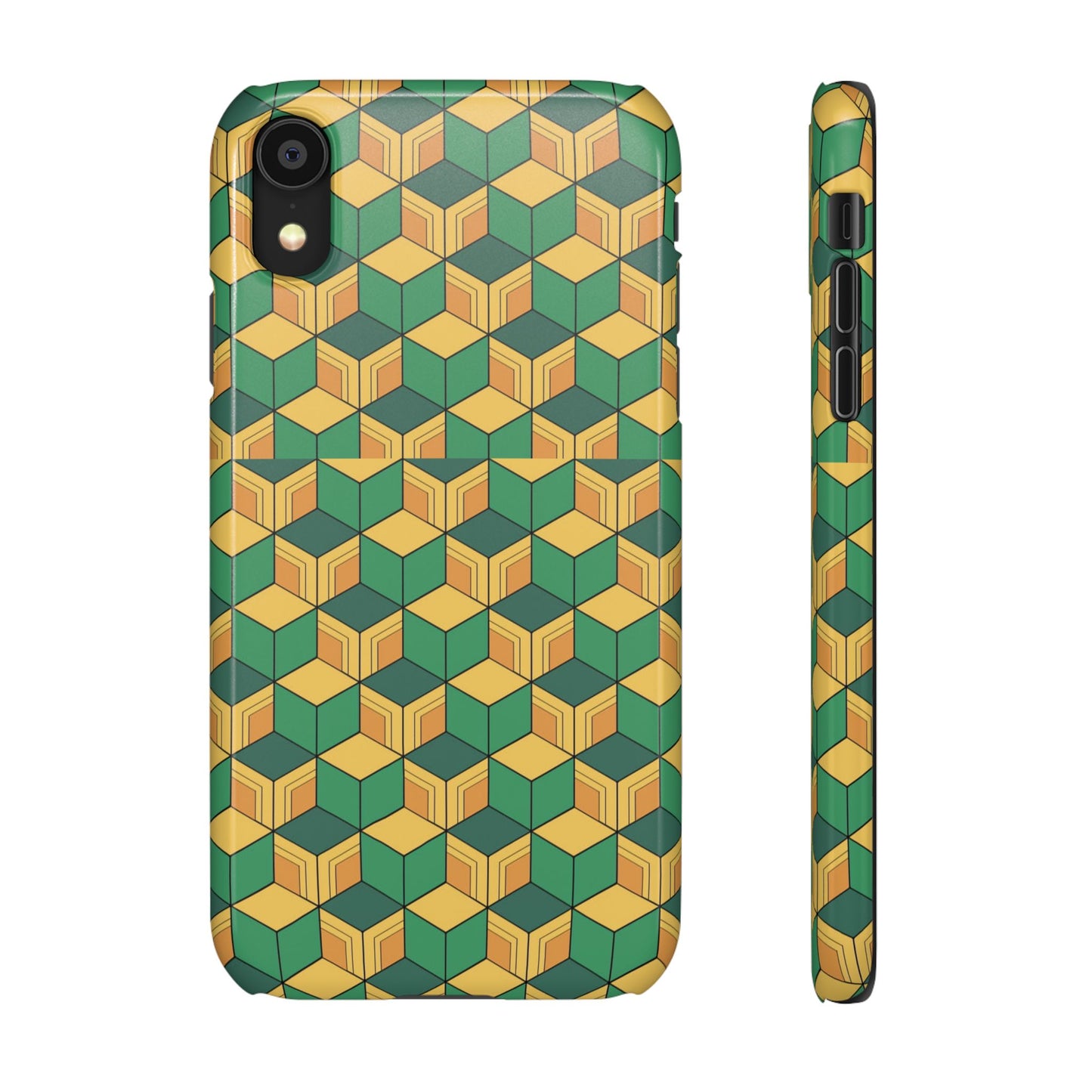 Sabito's Haori Pattern Anime iPhone Case - Geometric Green and Yellow Design