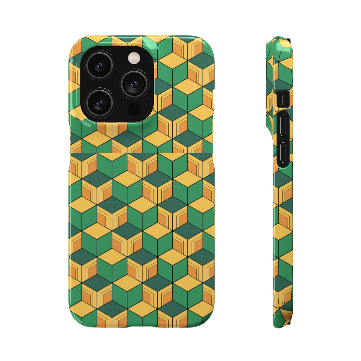 Sabito's Haori Pattern Anime iPhone Case - Geometric Green and Yellow Design