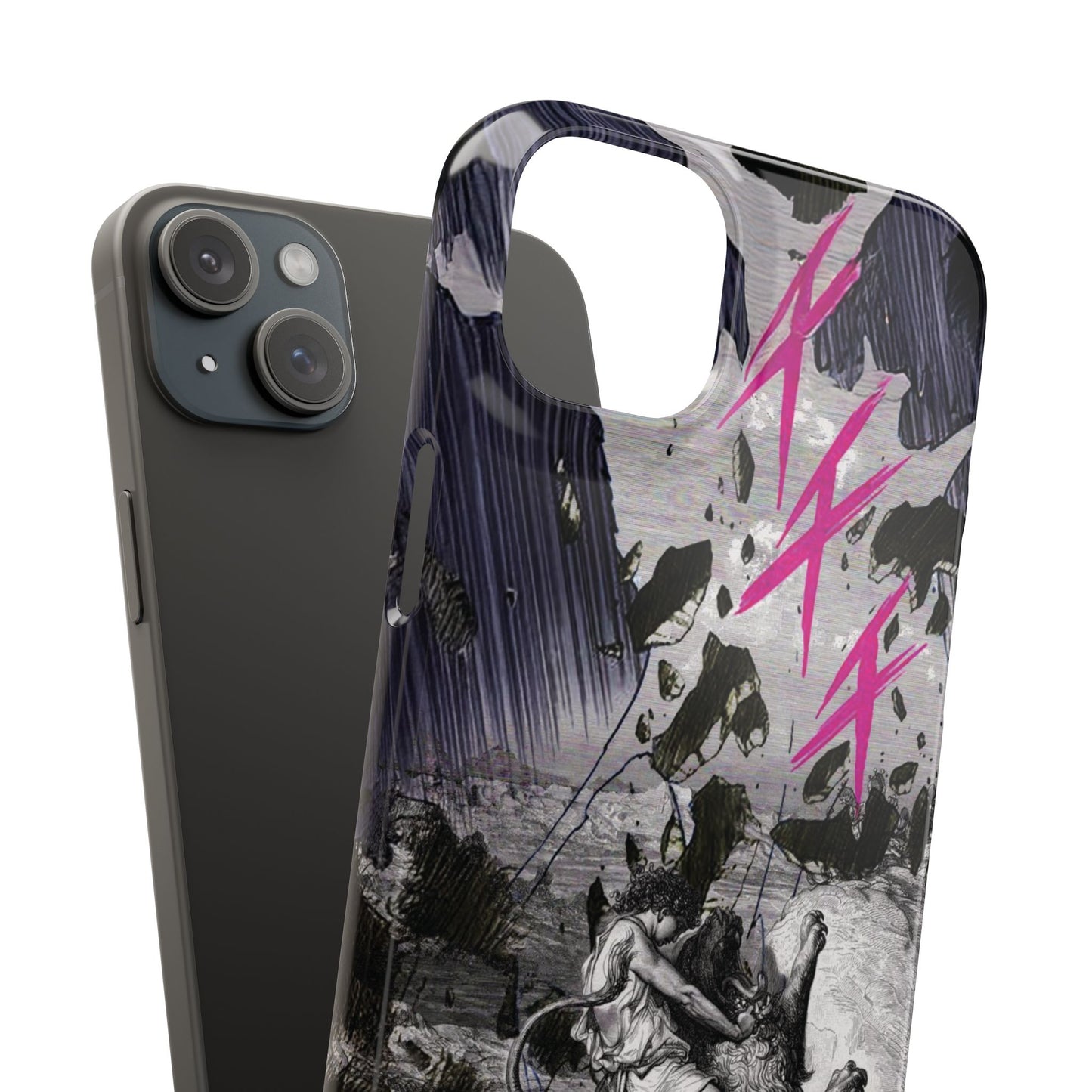 Lionbreaker Fierce Combat Monochrome Design with Electric Fuchsia Sound Glyphs Phone Case