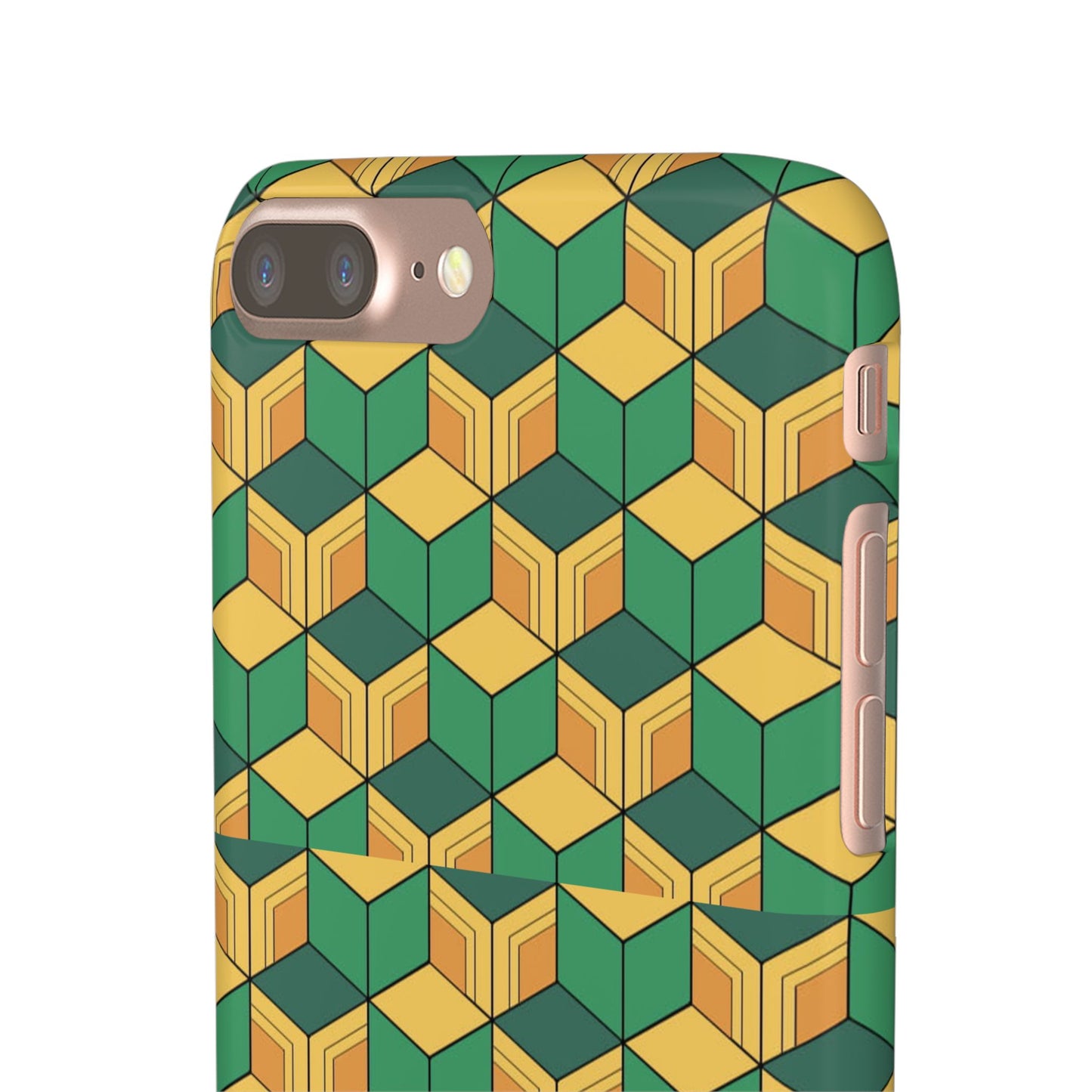 Sabito's Haori Pattern Anime iPhone Case - Geometric Green and Yellow Design