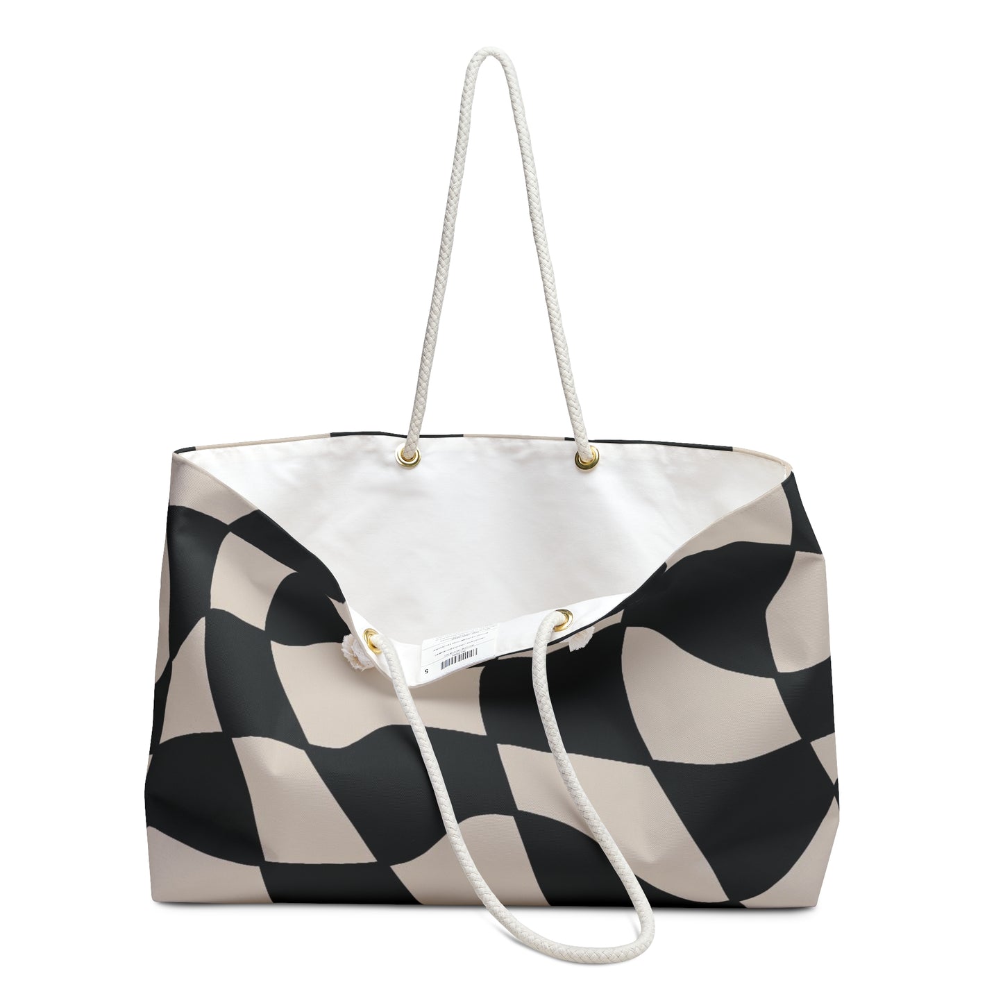 Black and Cream Checkerd Pattern Tote Weekender Bag