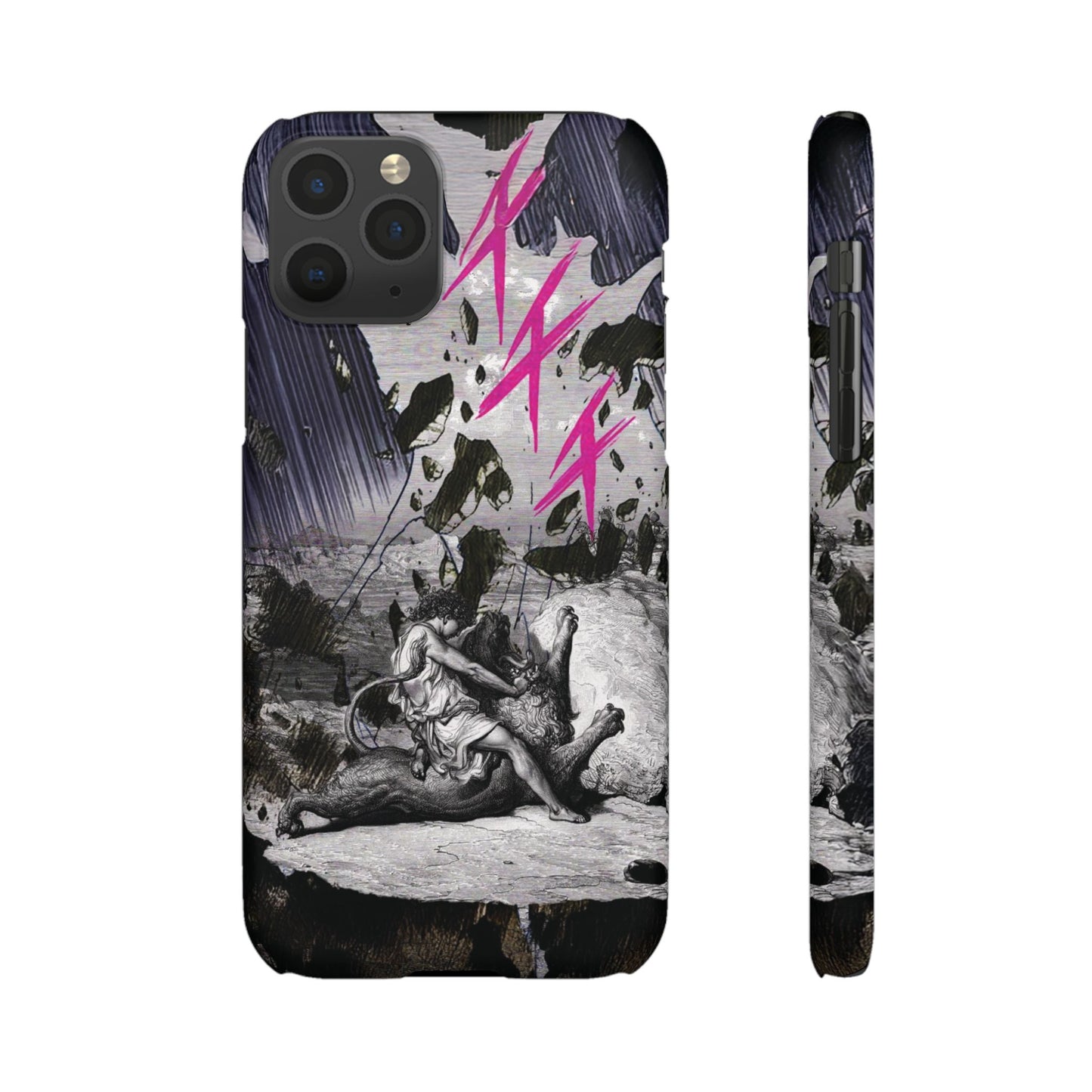 Lionbreaker Fierce Combat Monochrome Design with Electric Fuchsia Sound Glyphs Phone Case