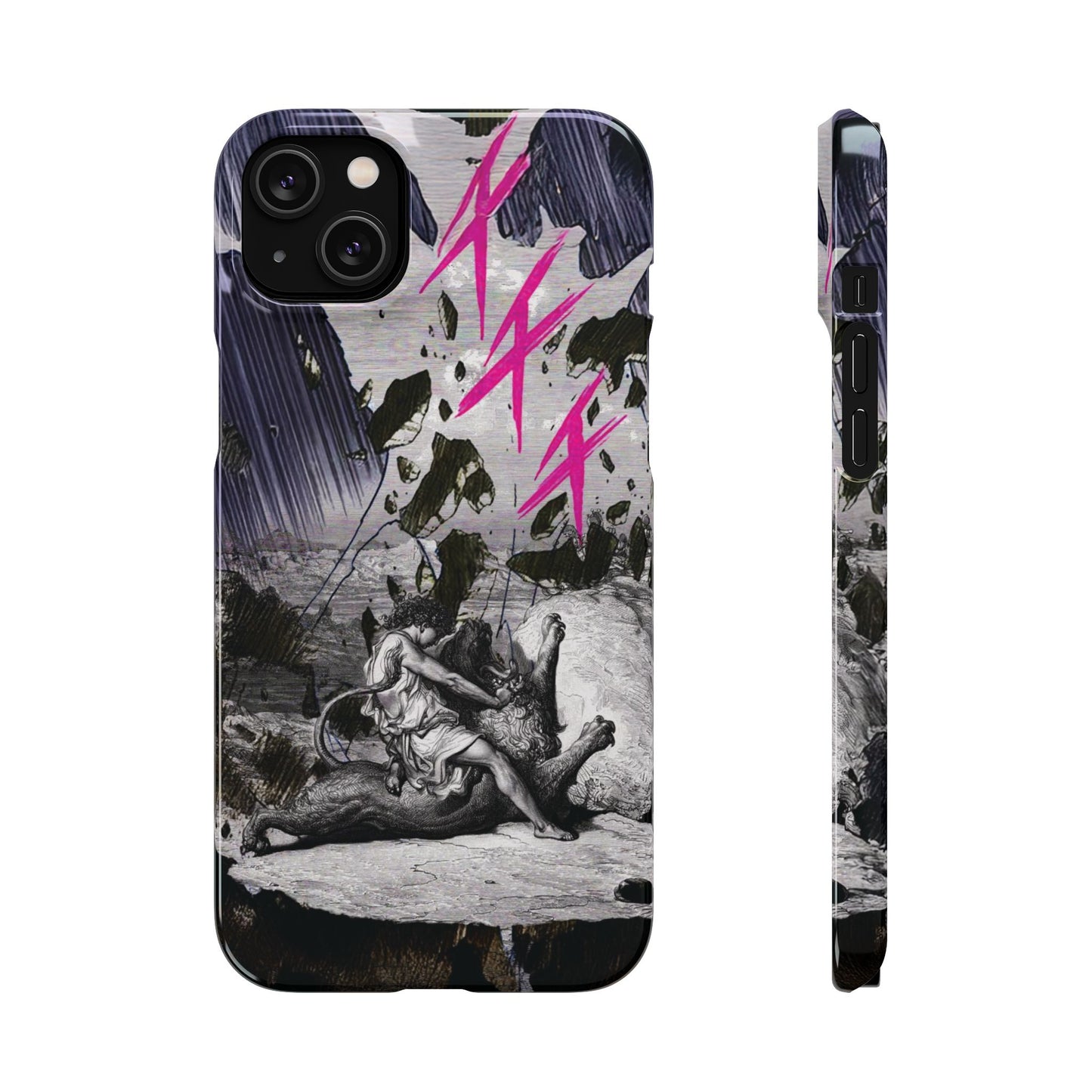 Lionbreaker Fierce Combat Monochrome Design with Electric Fuchsia Sound Glyphs Phone Case