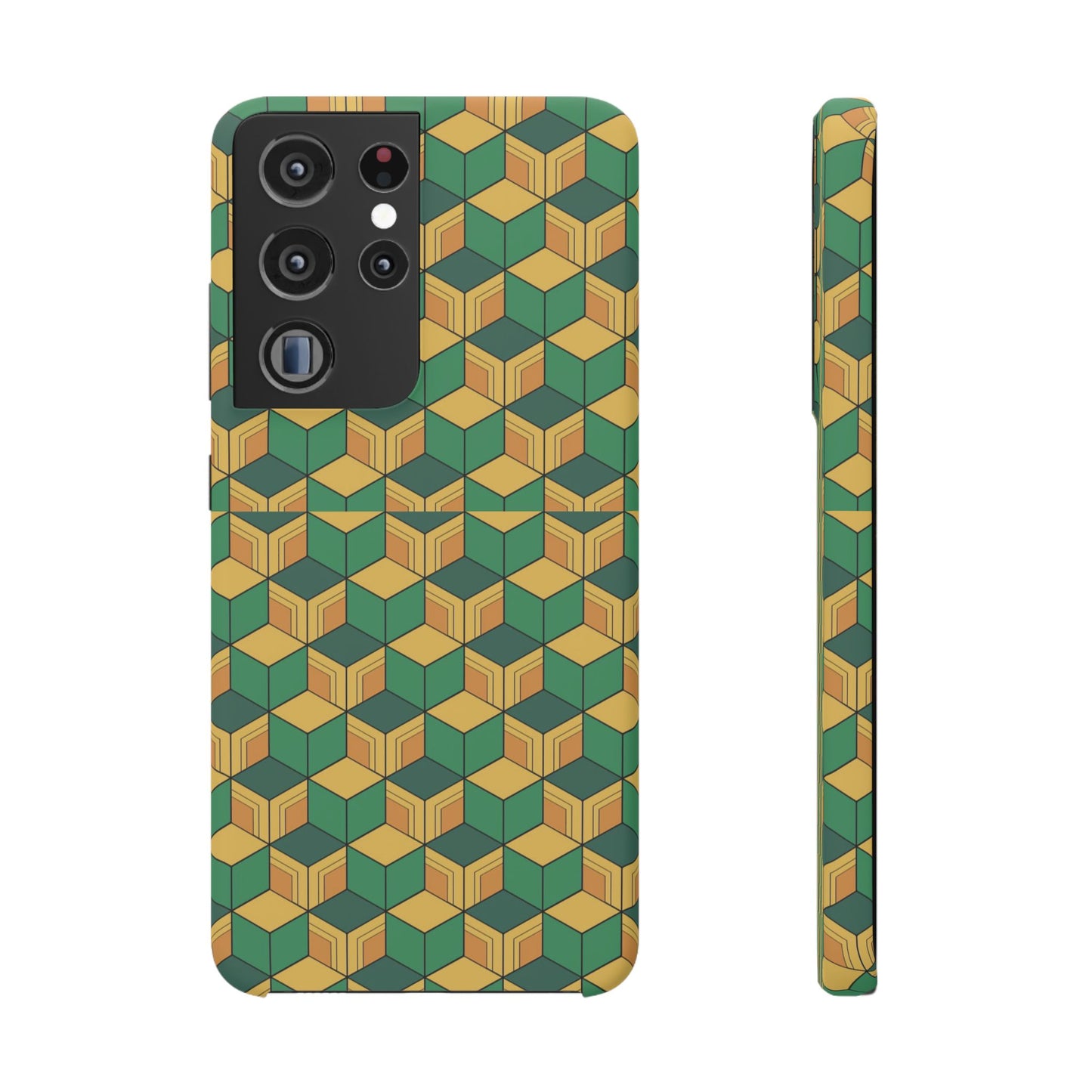 Sabito's Haori Pattern Anime iPhone Case - Geometric Green and Yellow Design