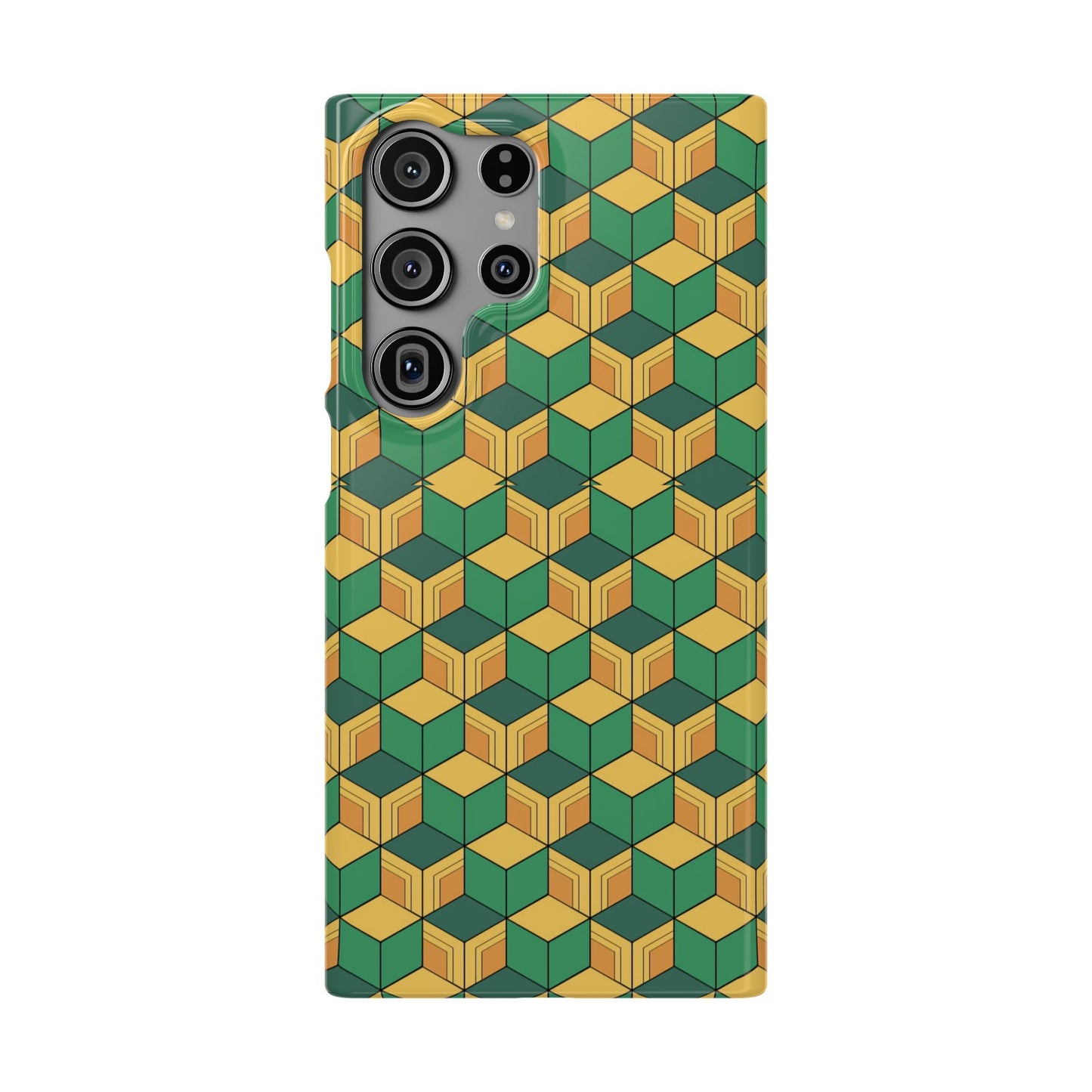 Sabito's Haori Pattern Anime iPhone Case - Geometric Green and Yellow Design