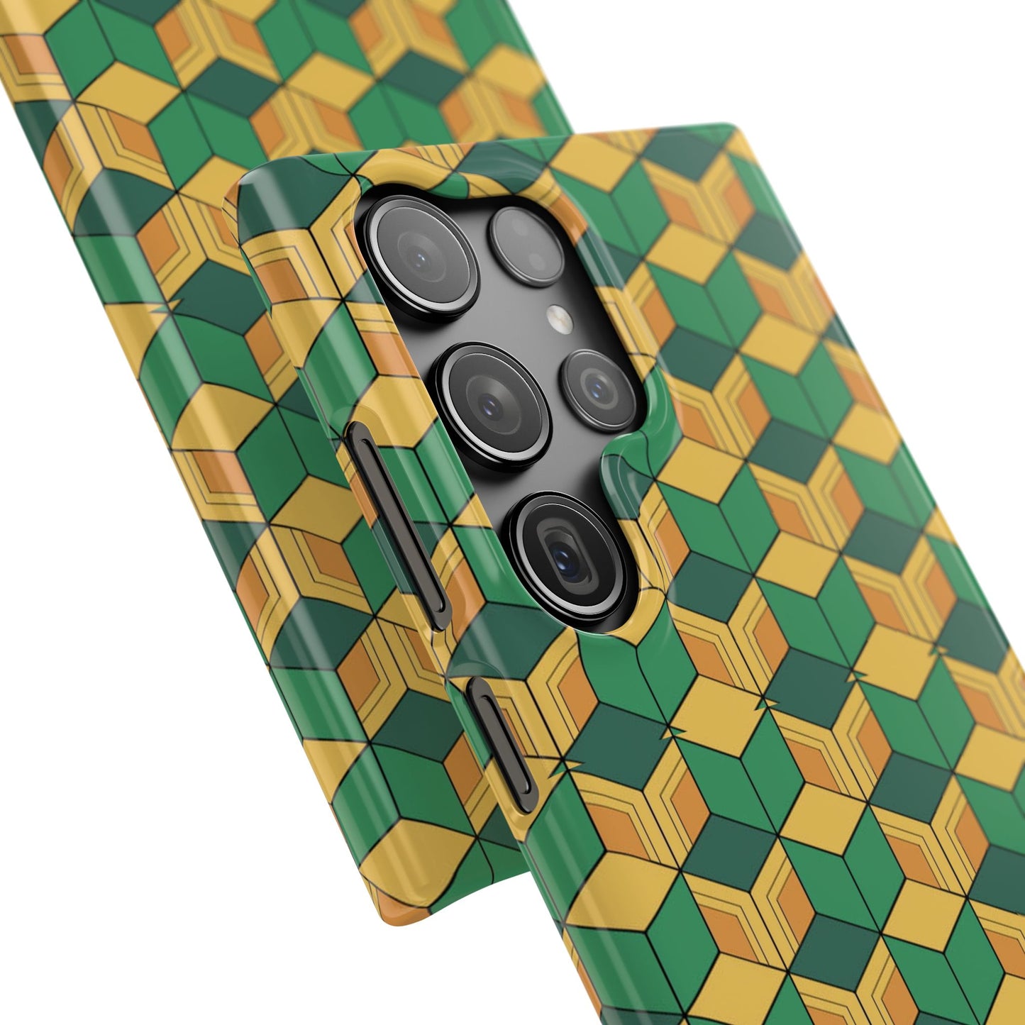 Sabito's Haori Pattern Anime iPhone Case - Geometric Green and Yellow Design