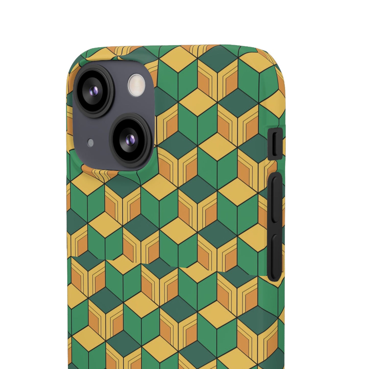 Sabito's Haori Pattern Anime iPhone Case - Geometric Green and Yellow Design