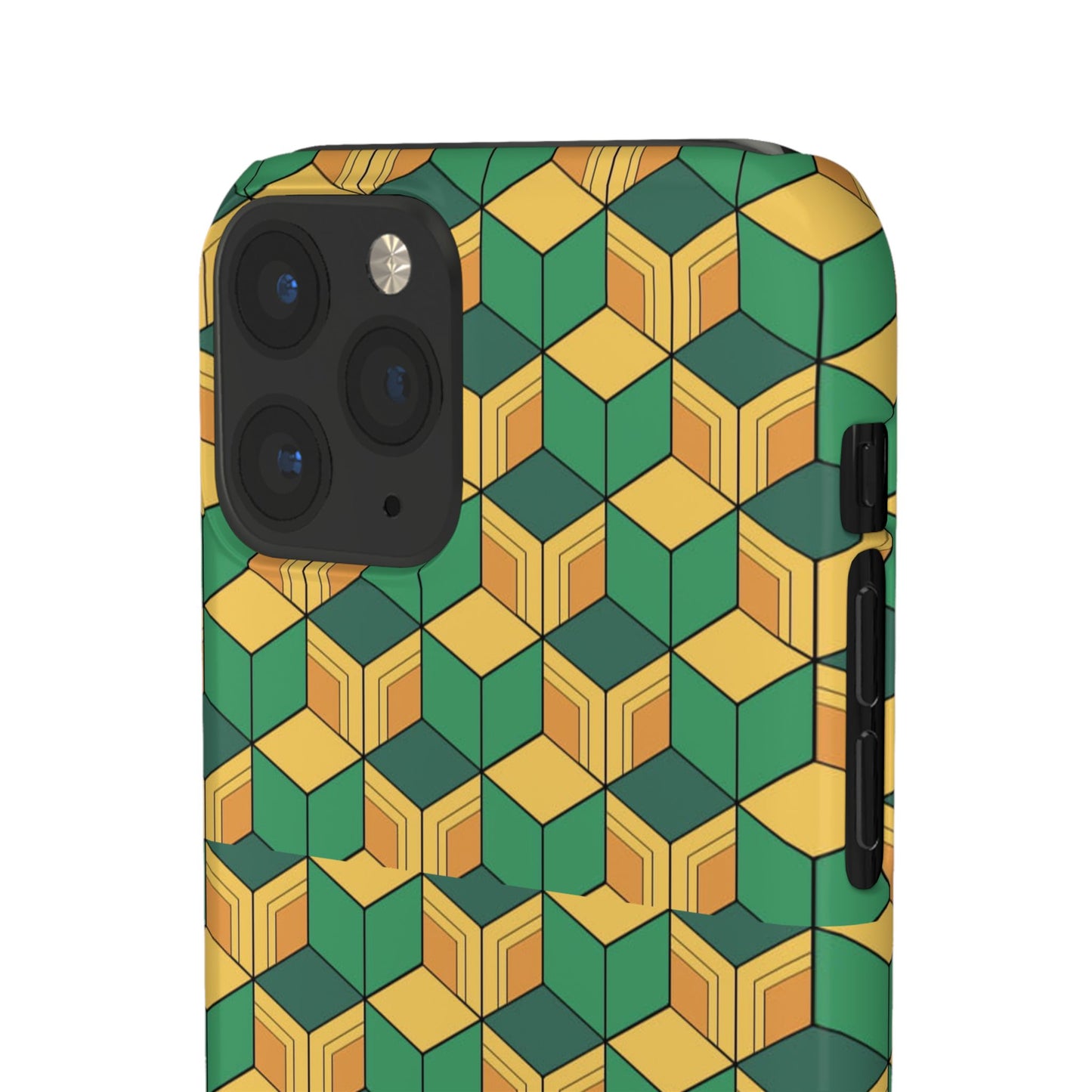 Sabito's Haori Pattern Anime iPhone Case - Geometric Green and Yellow Design