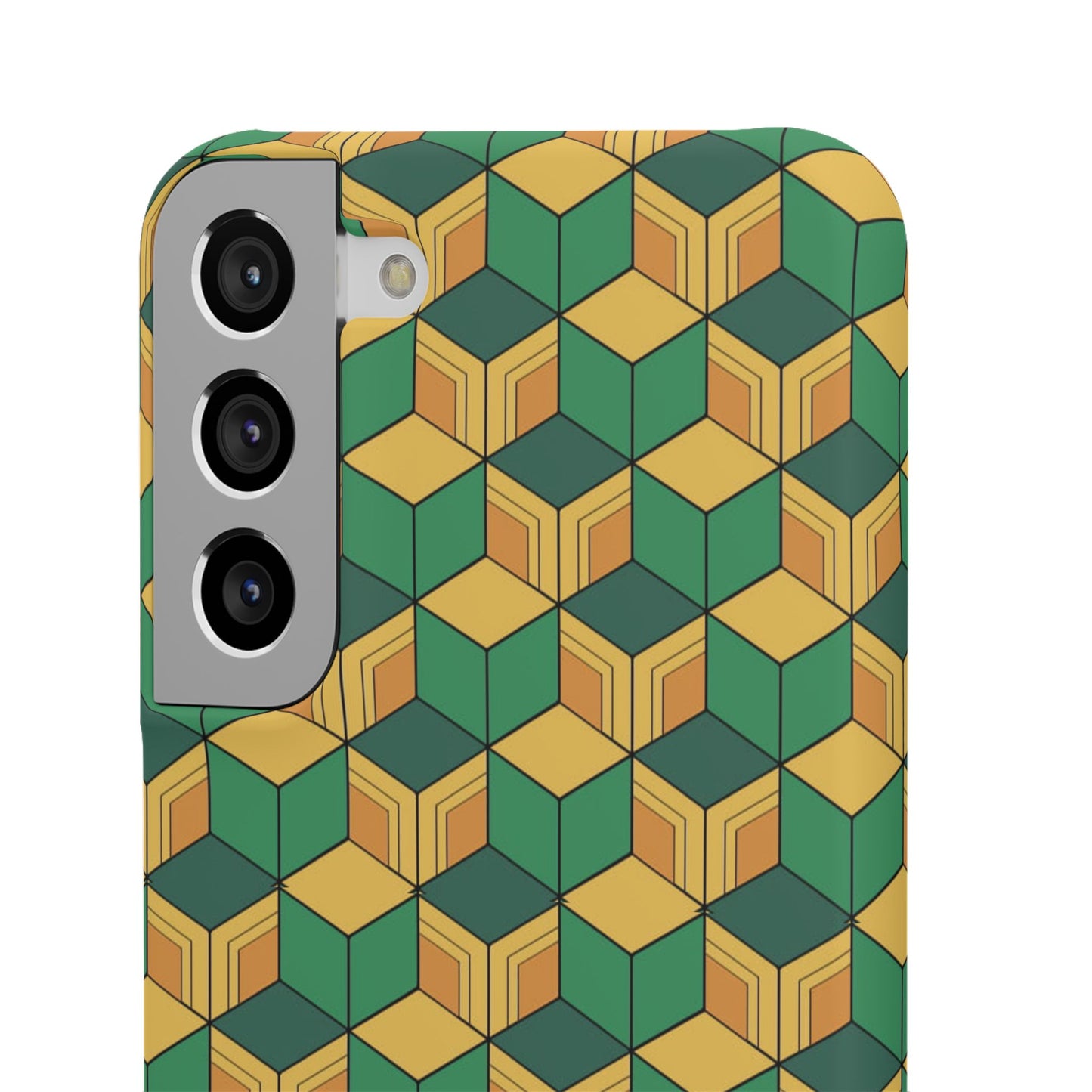 Sabito's Haori Pattern Anime iPhone Case - Geometric Green and Yellow Design